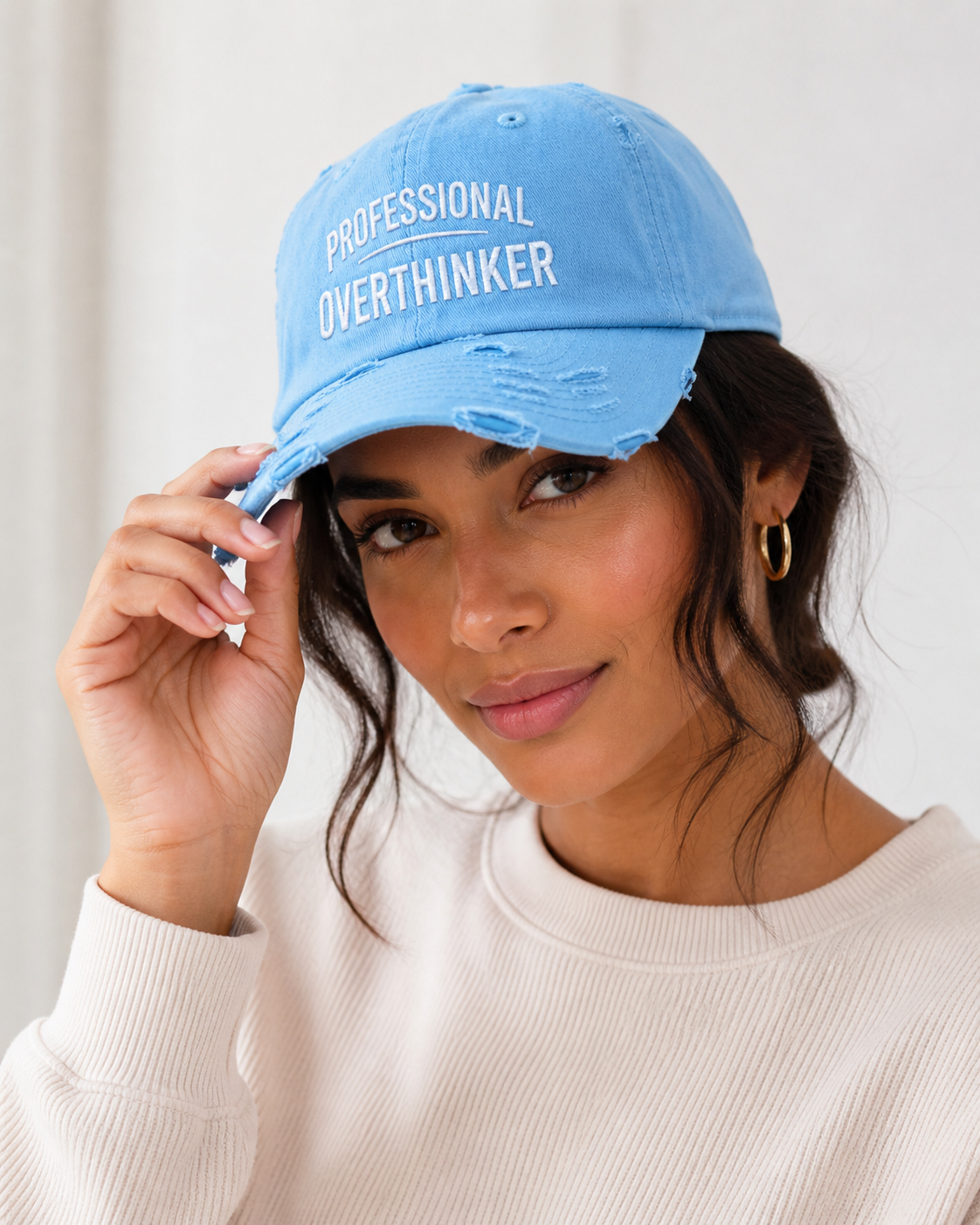 Professional Overthinker Distressed Dad Hat | Funny Embroidered Cap