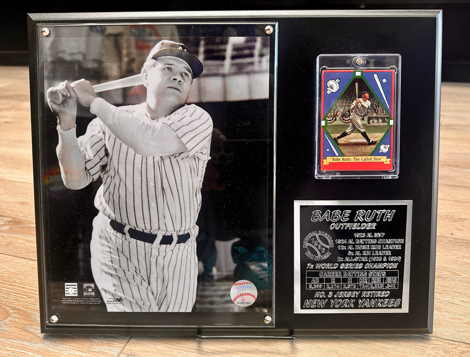 Babe Ruth New York Yankees Handmade Metal Plaque with Trading Card and Career Stats