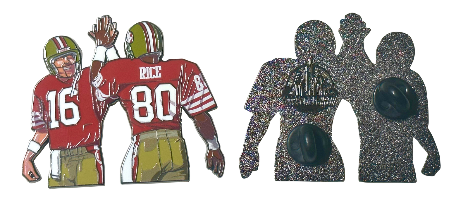 San Francisco 49ers Joe Montana and Jerry Rice Enamel Pin β Iconic Duo Collectible - 2 Inch Zinc Alloy Lapel Pin
