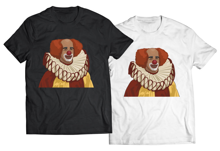 90s sketch comedy clown graphic tee shown in black and white