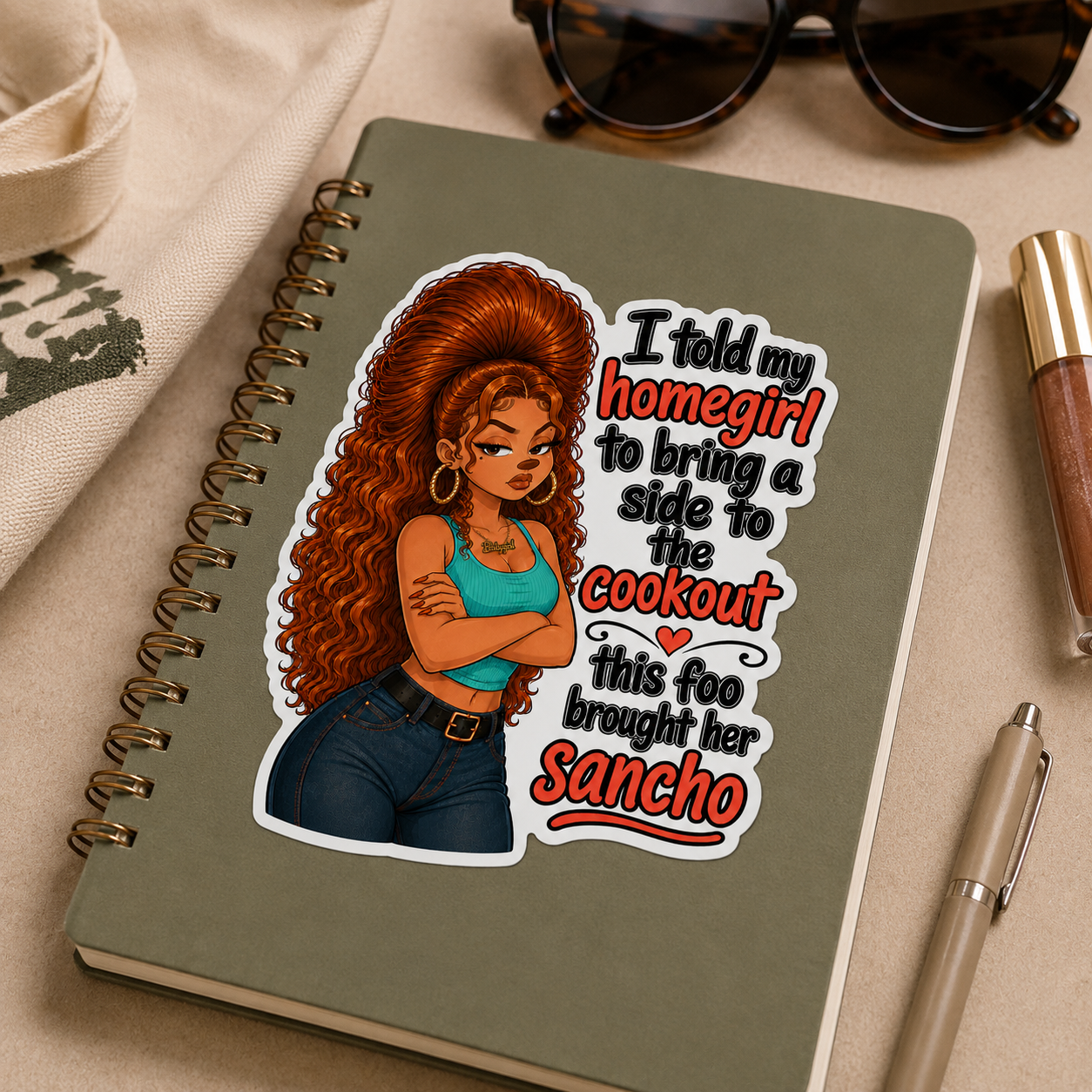 Funny Roxanne Latina Cookout Sancho Sticker, Chicana Homegirl Vinyl Decal, Mexican BBQ Baddie Humor Laptop Bottle Tumbler Sticker