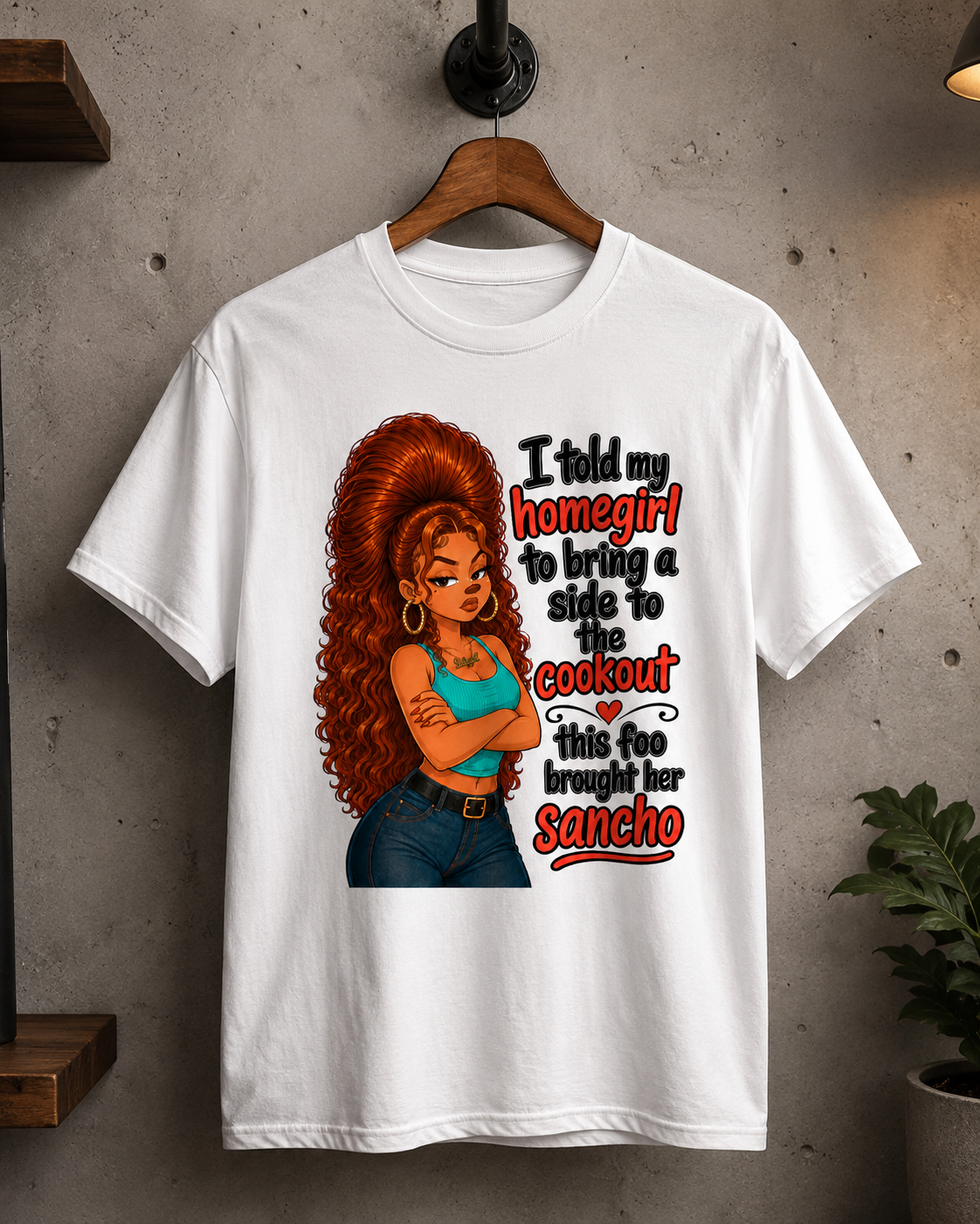 Unisex graphic T-shirt featuring an original cultural humorous retro illustration, additional product view 5