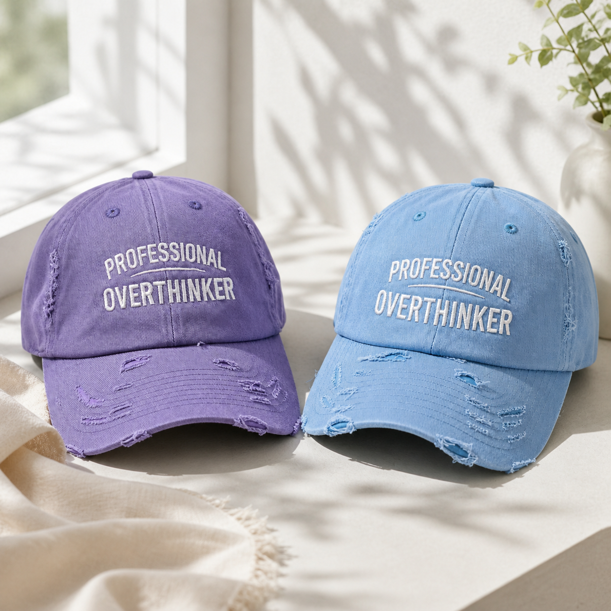 Professional Overthinker Distressed Dad Hat | Funny Embroidered Cap