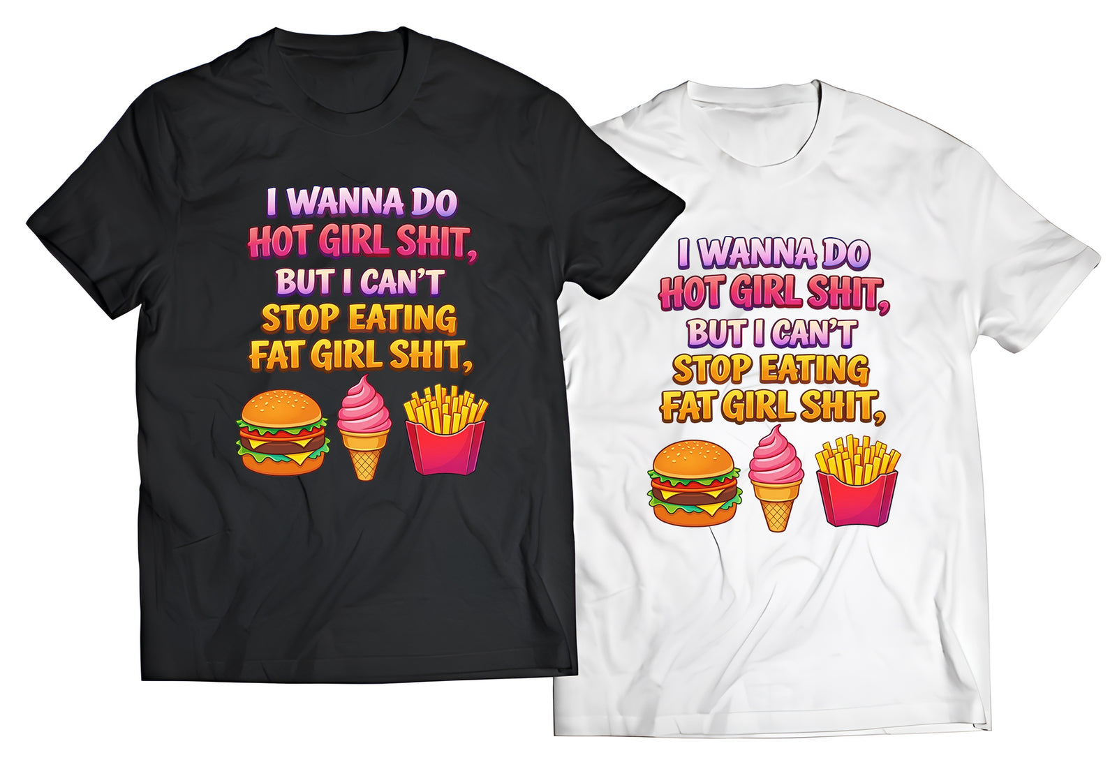 Funny Hot Girl Summer Meme Graphic Tee | Burger, Fries & Ice Cream Fast Food T-Shirt | Relatable Sarcastic Streetwear for Women