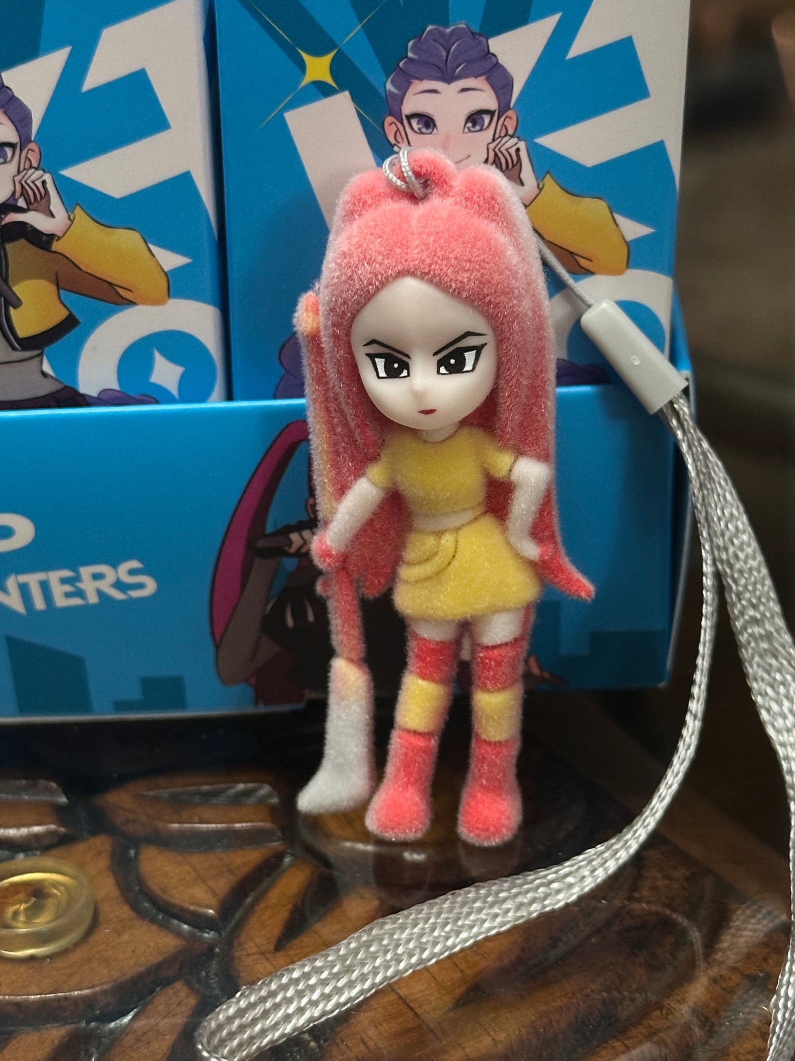 KPOP Demon Hunters Mystery Flocked Mini Figure with Lanyard – Blind Box Collectible | Cute Velvet Anime Charm | HuntrX Edition