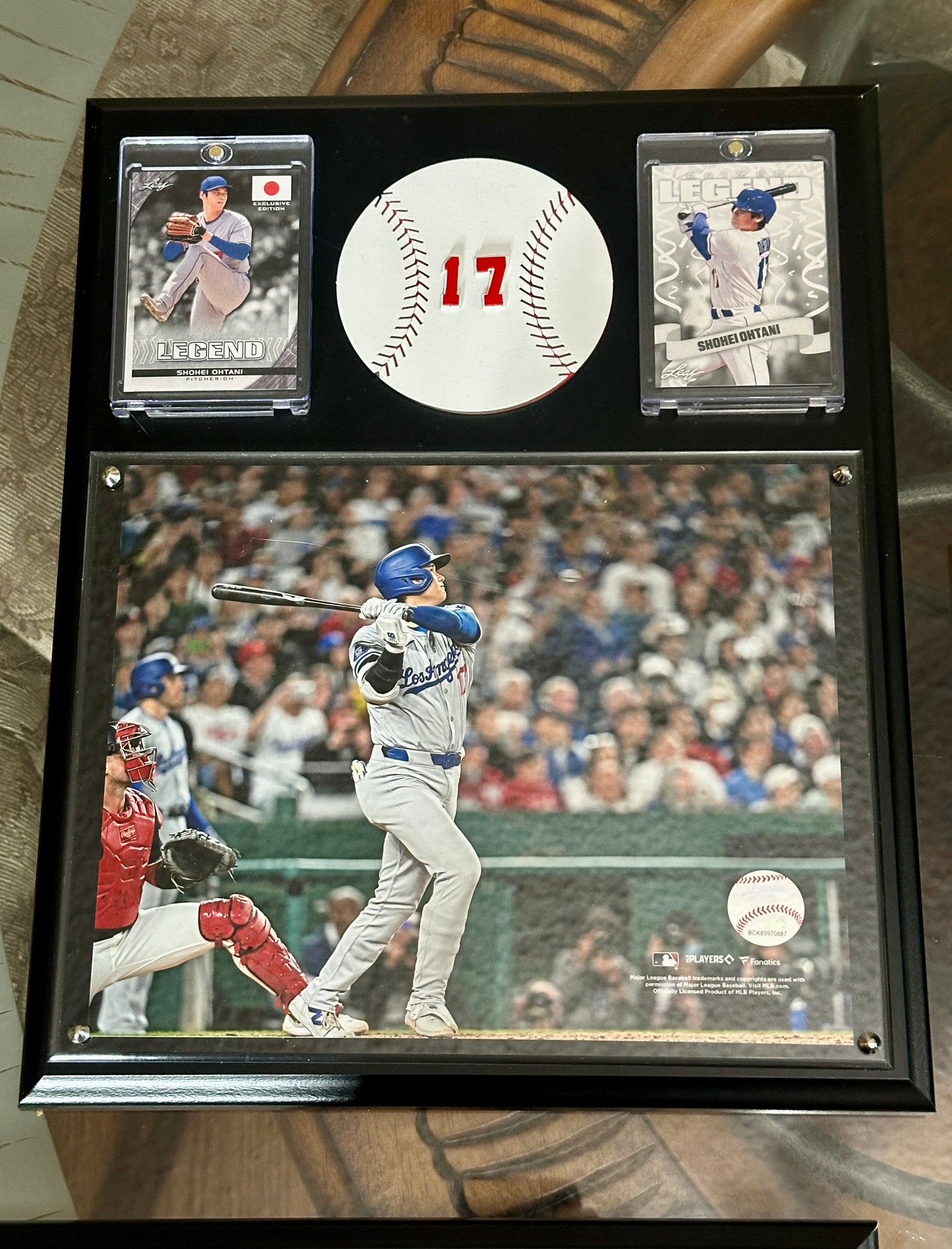 Shohei Ohtani Home Run Plaque – Handmade Metal Dodgers Collectible w/ Layered Baseball, #17 Cut Metal & Two Ohtani Cards