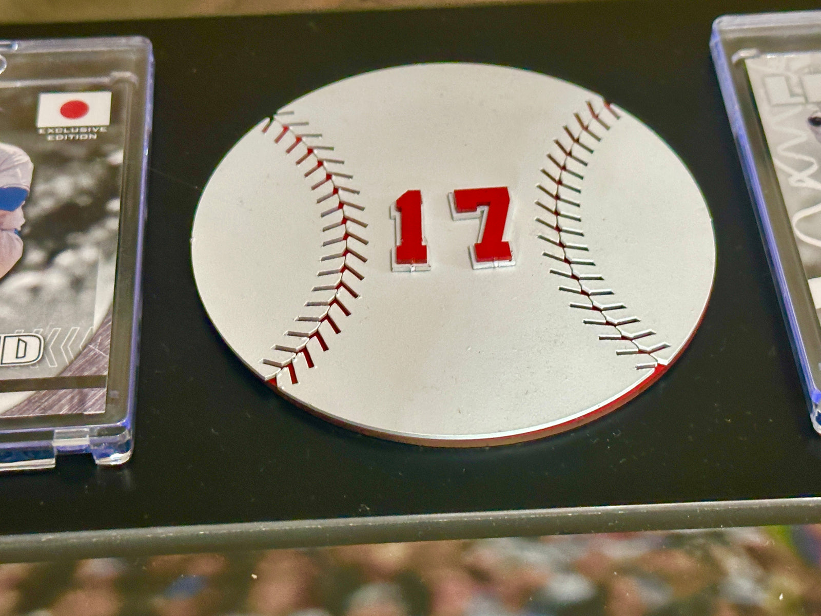Shohei Ohtani Home Run Plaque – Handmade Metal Dodgers Collectible w/ Layered Baseball, #17 Cut Metal & Two Ohtani Cards
