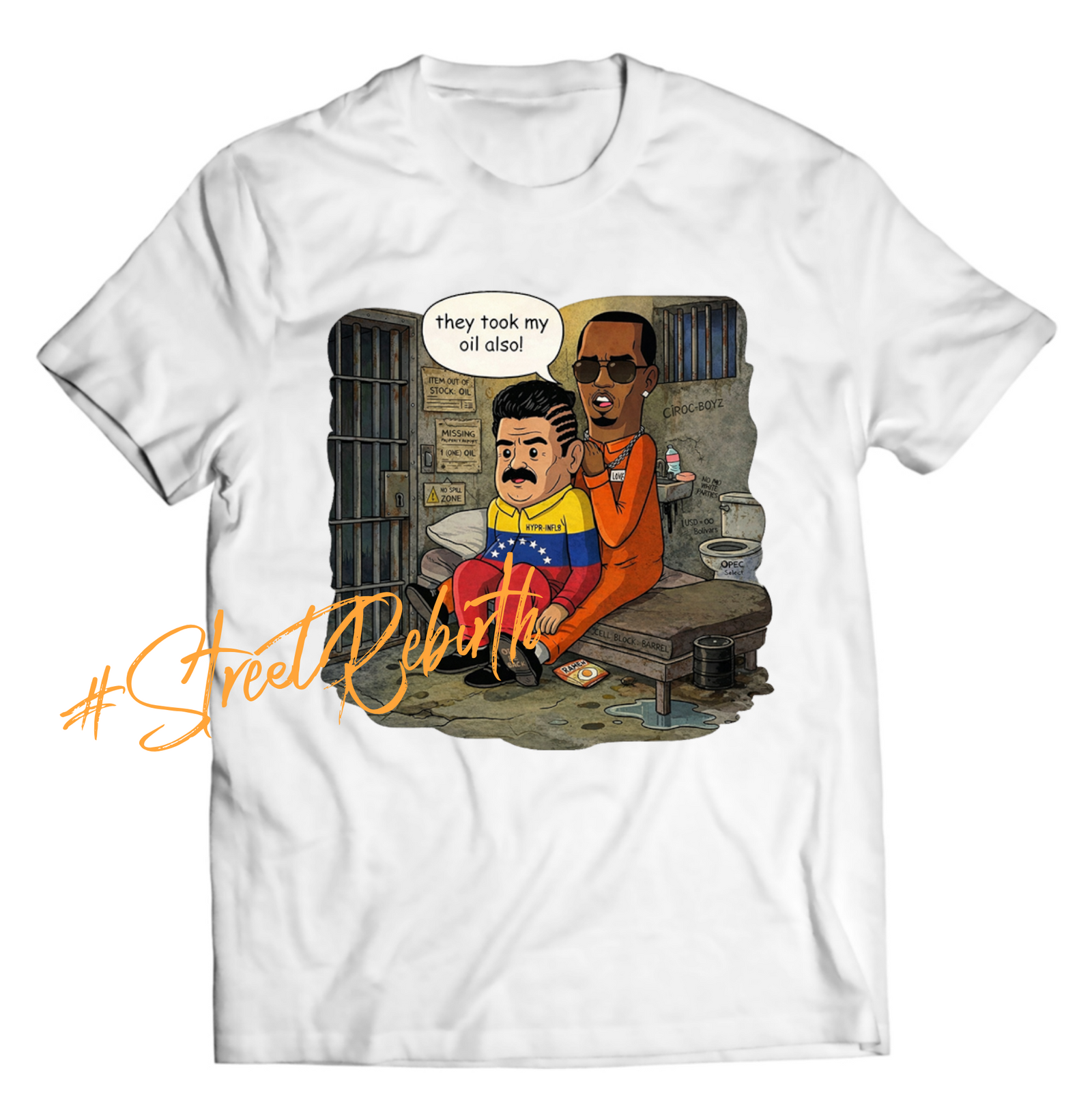 Diddy & Maduro Jail Satire T-Shirt – Funny Political Parody Tee - Satirical Streetwear
