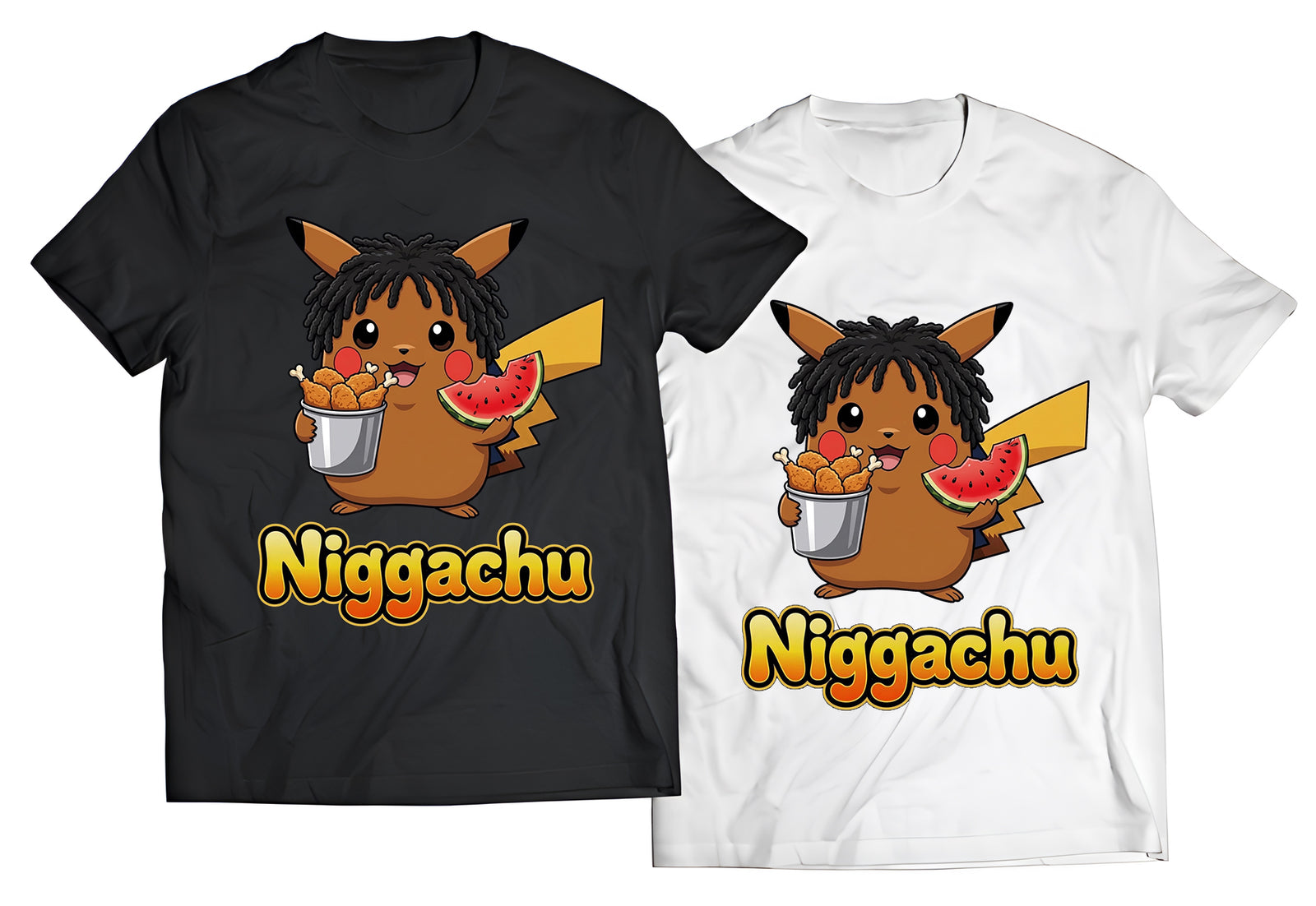 Nigachu Anime-Inspired Parody Shirt – Funny Urban Meme Graphic Tee with Chicken & Watermelon