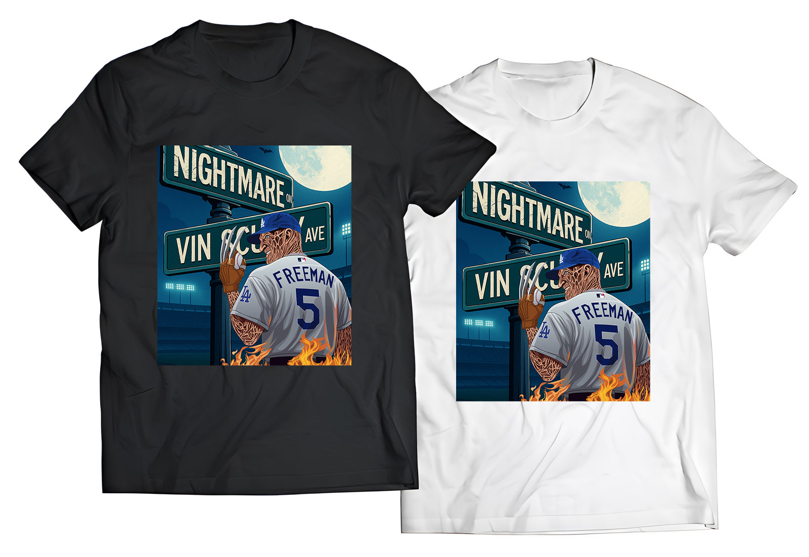 Freddie Freeman x Freddy Krueger Dodgers Horror Mashup Shirt – “A Nightmare on Vin Scully Ave” | Street Rebirth Exclusive