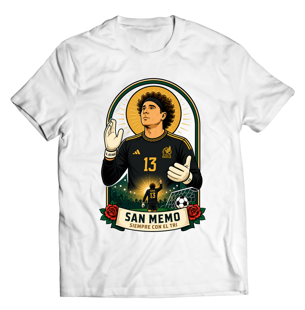 Unisex graphic T-shirt featuring an original soccer cultural humorous illustration, additional product view 2
