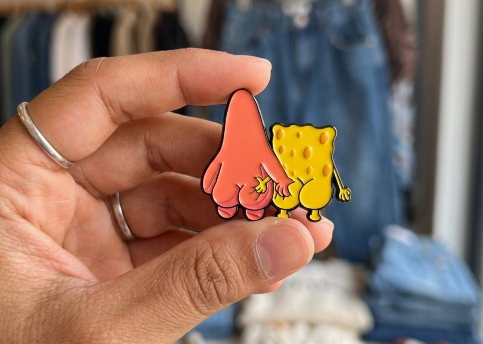 Cheeky Duo Back View Enamel Pin... 2" Hard Enamel Lapel Pin... Funny Cartoon Mashup Collectible