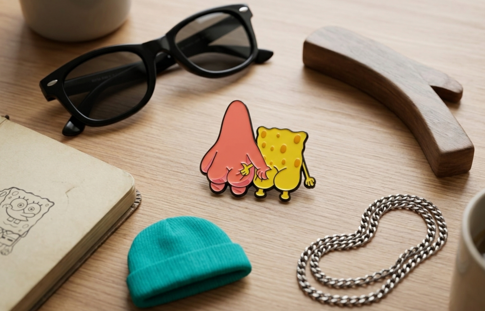 Cheeky Duo Back View Enamel Pin... 2" Hard Enamel Lapel Pin... Funny Cartoon Mashup Collectible