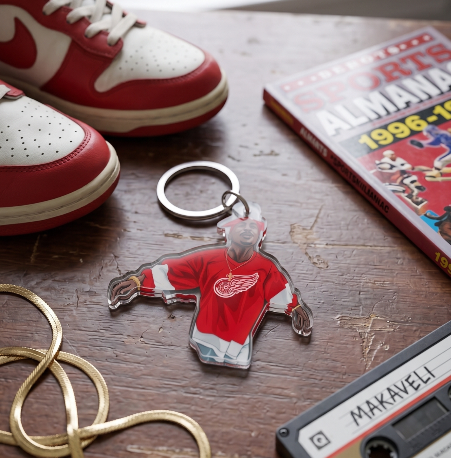 90s West Coast Hip-Hop Keychain... Red Bandana Legend Acrylic Charm... Hockey Jersey Streetwear EDC Keyring... Y2K Rap Nostalgia Gift
