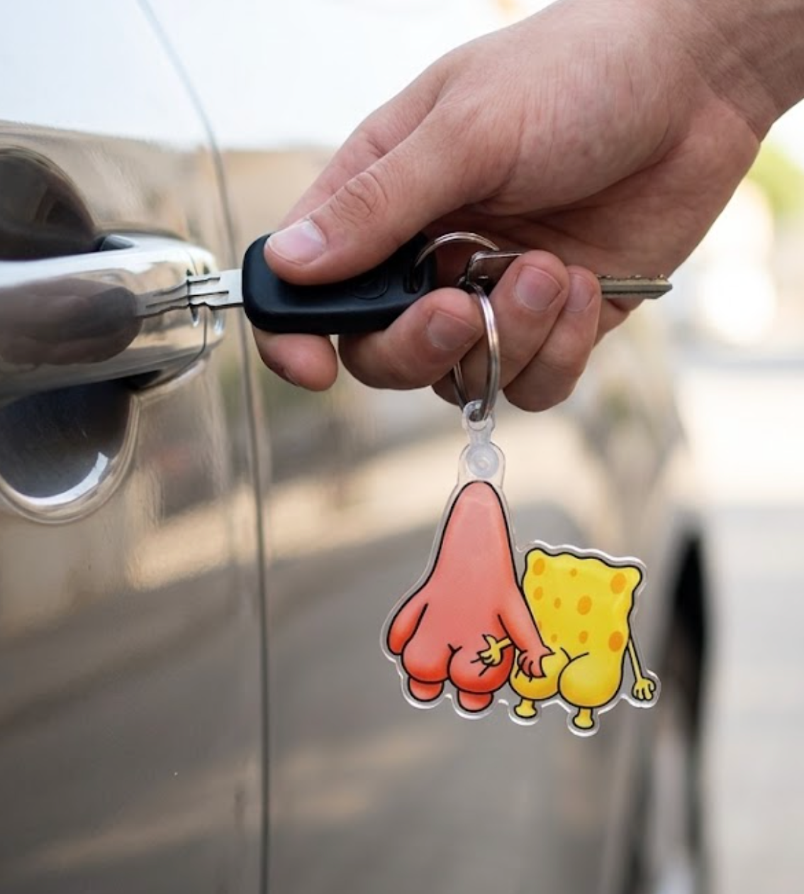Cheeky Cartoon Duo Acrylic Keychain... 90s Nostalgia Parody EDC Charm, Funny Bestie Backpack Clip, Y2K Streetwear Accessory