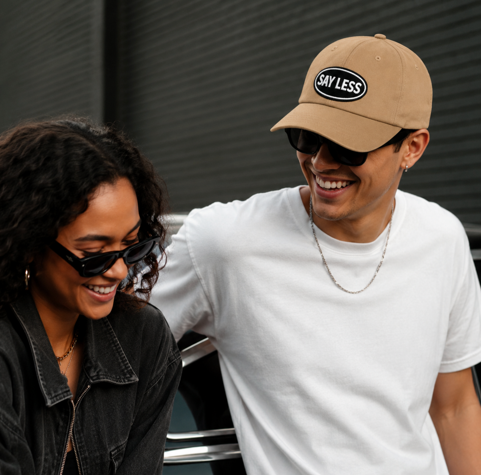 SAY LESS Embroidered Patch Dad Hat... Tan Unstructured Low Profile Adjustable Cap | Street Rebirth Streetwear for Men & Women