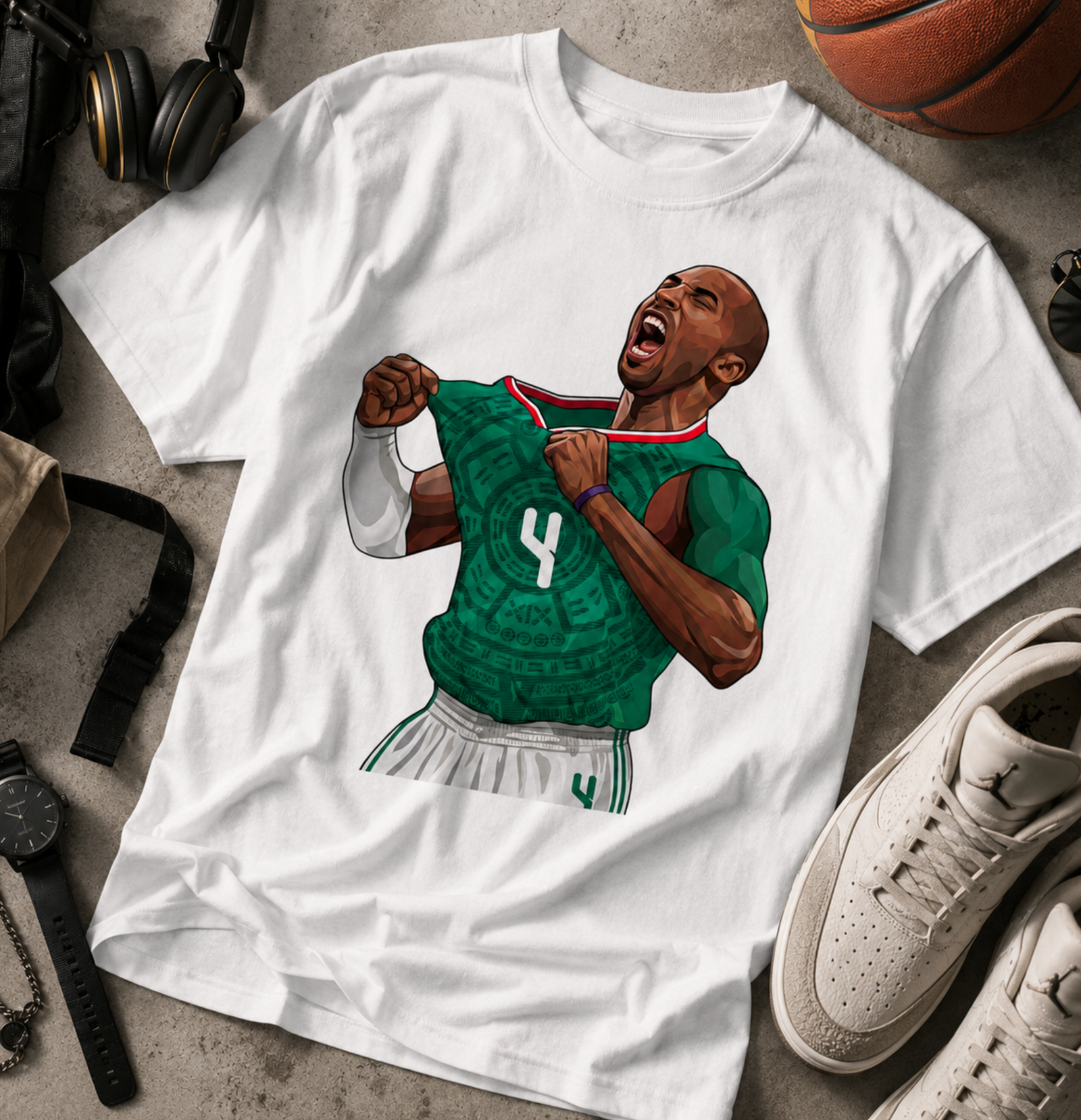 Mexican Basketball Shirt – No. 4 Green Jersey LA Hoops Tribute Tee