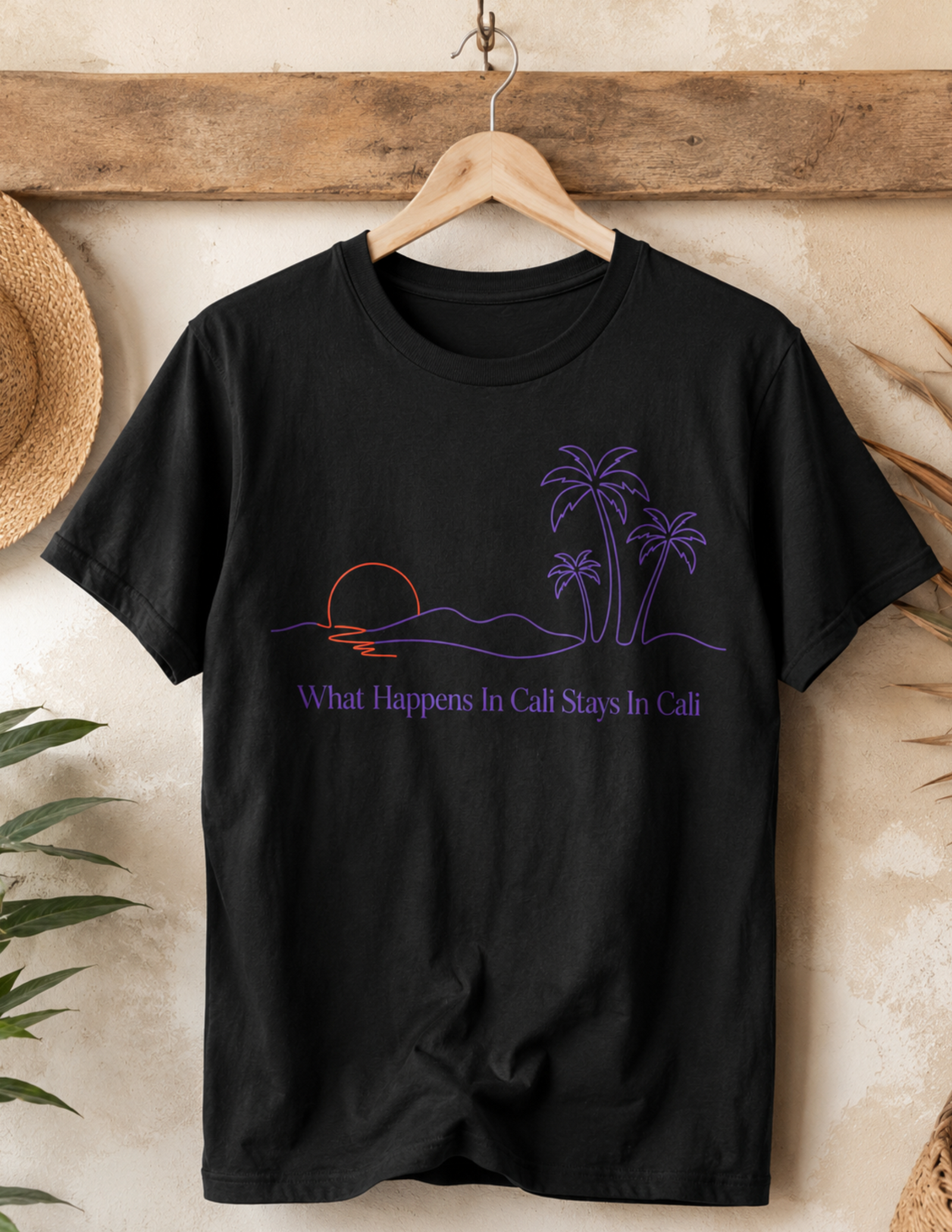 California Shirt – What Happens In Cali Minimalist Palm Sunset Tee