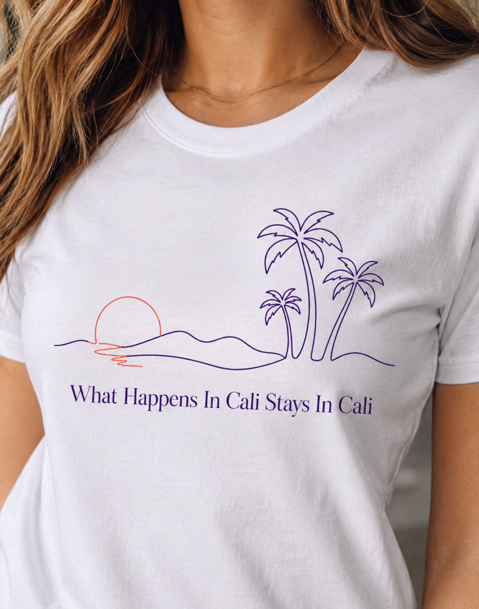 California Shirt – What Happens In Cali Minimalist Palm Sunset Tee