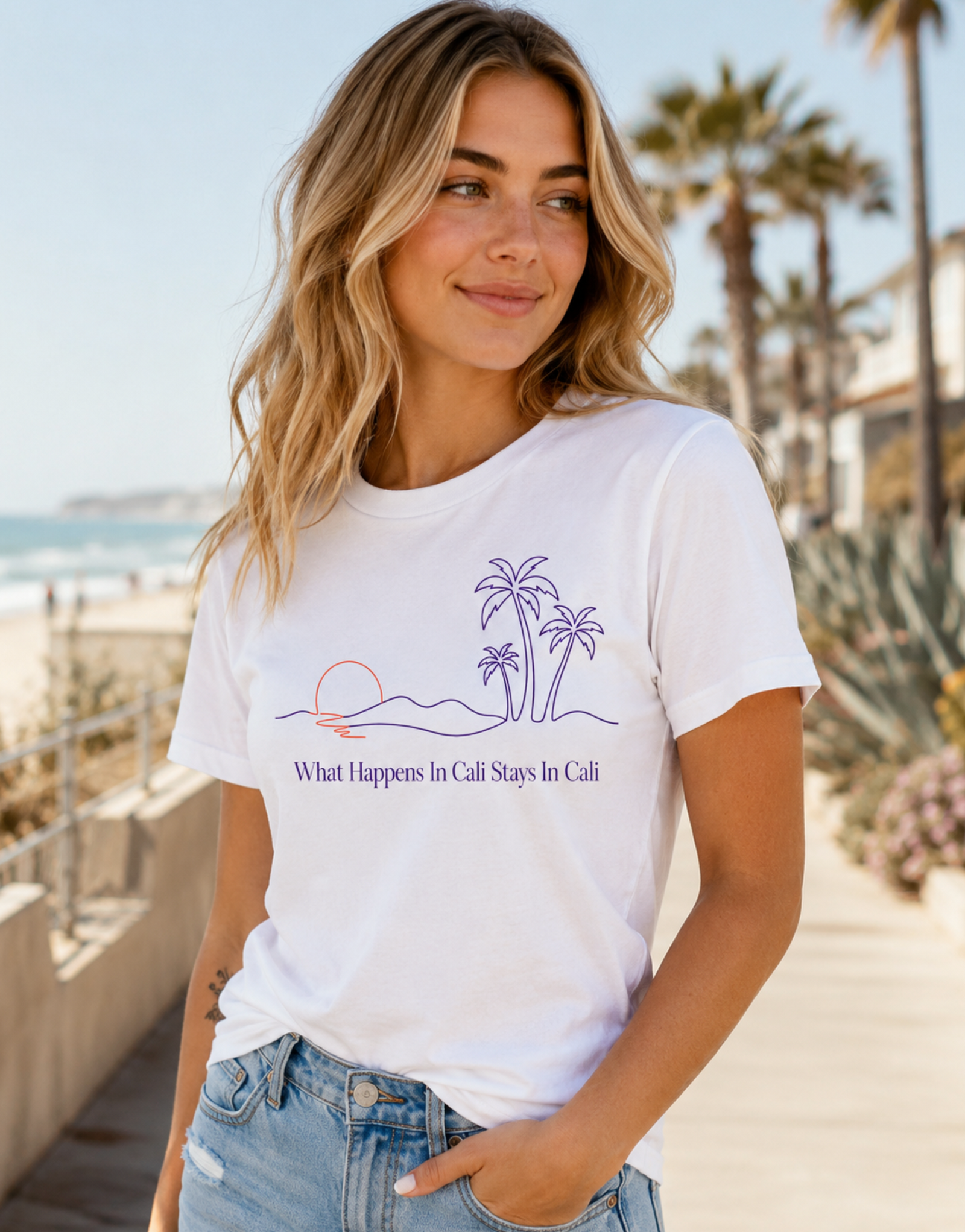 California Shirt – What Happens In Cali Minimalist Palm Sunset Tee