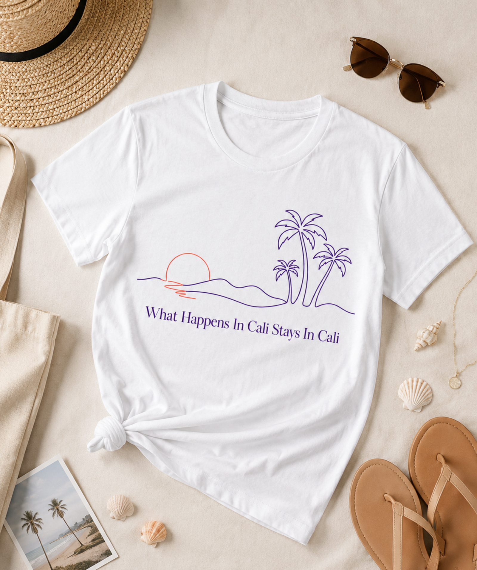 California Shirt – What Happens In Cali Minimalist Palm Sunset Tee