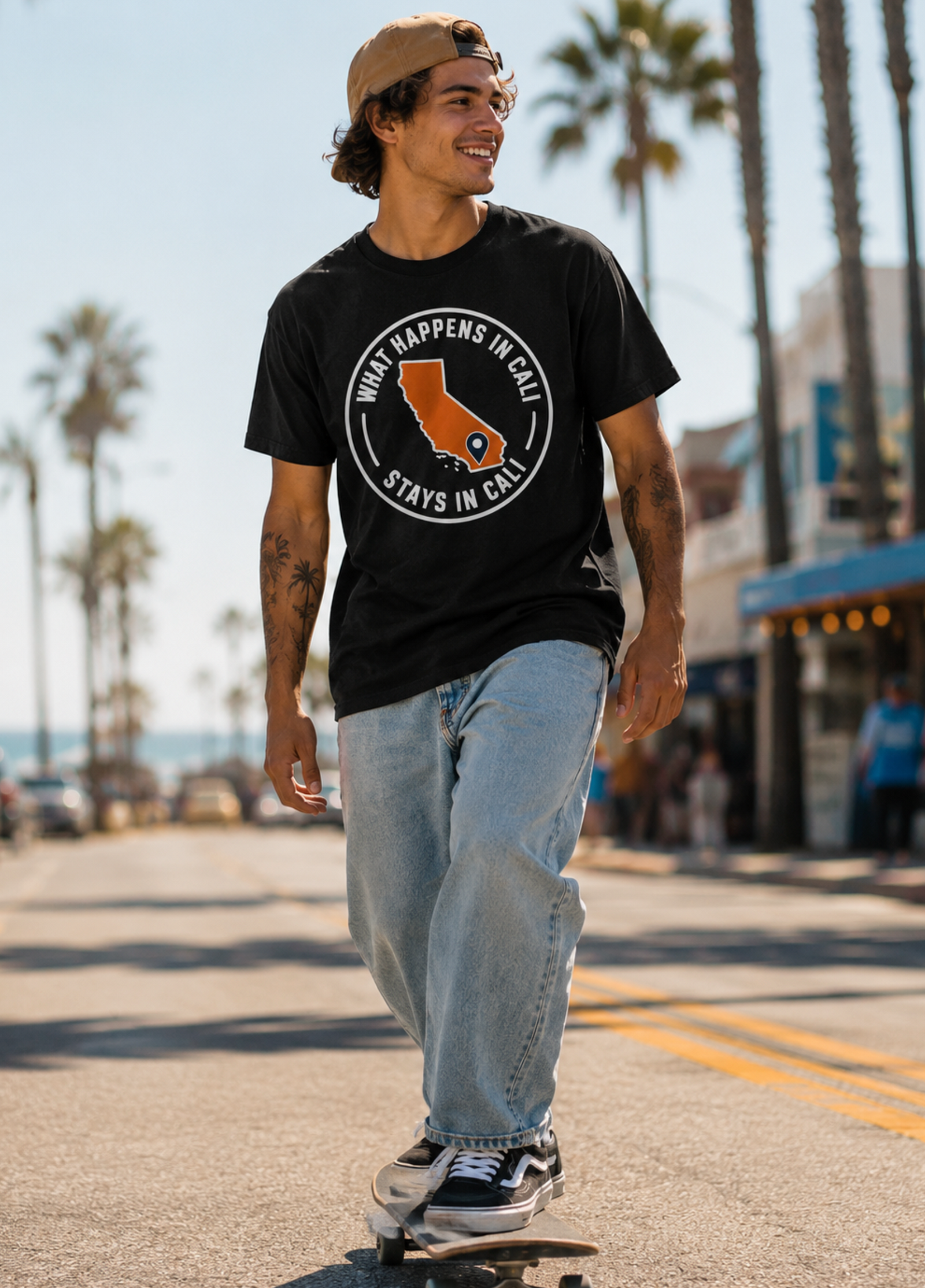 California Shirt – What Happens In Cali Map Pin Graphic Tee