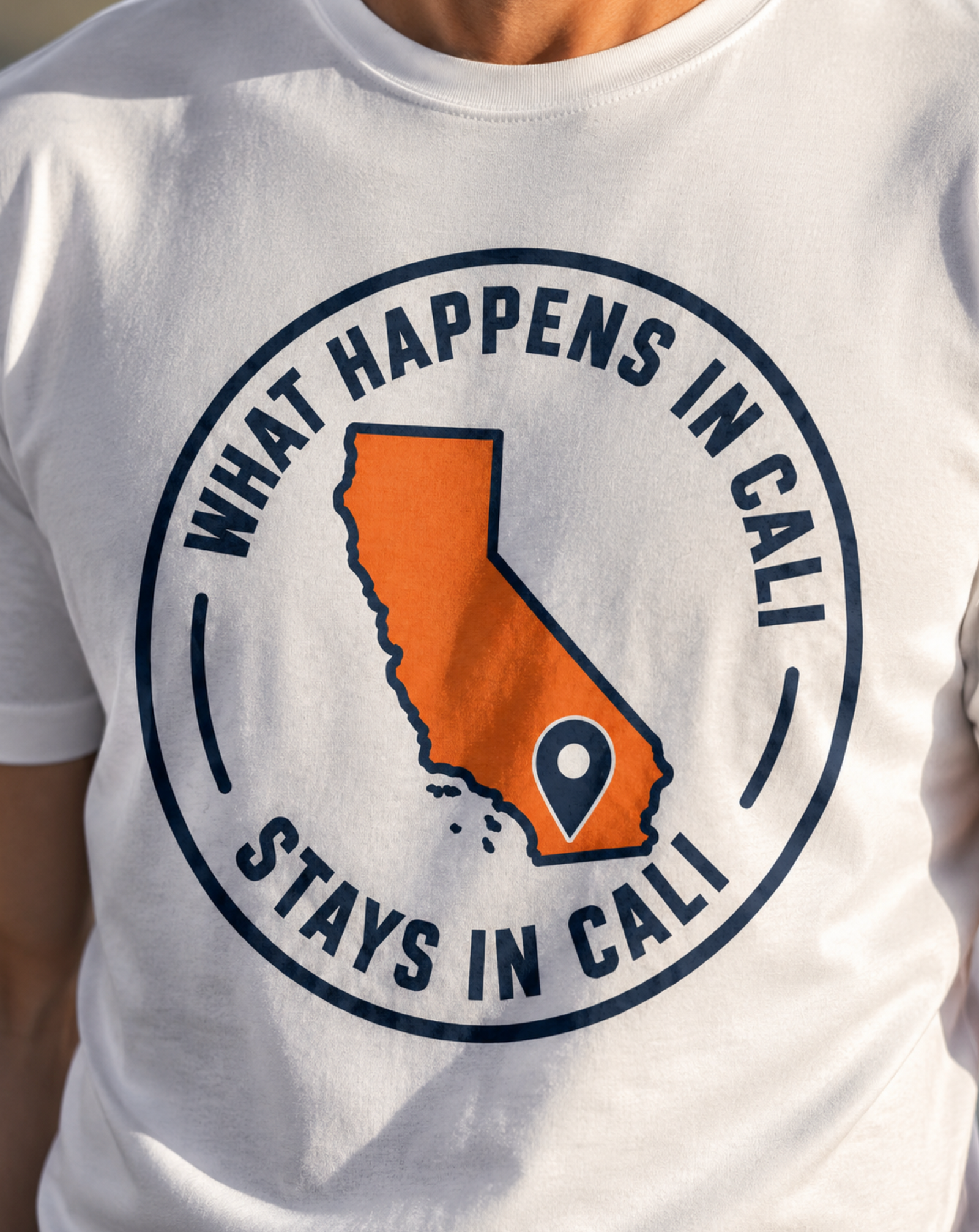 California Shirt – What Happens In Cali Map Pin Graphic Tee
