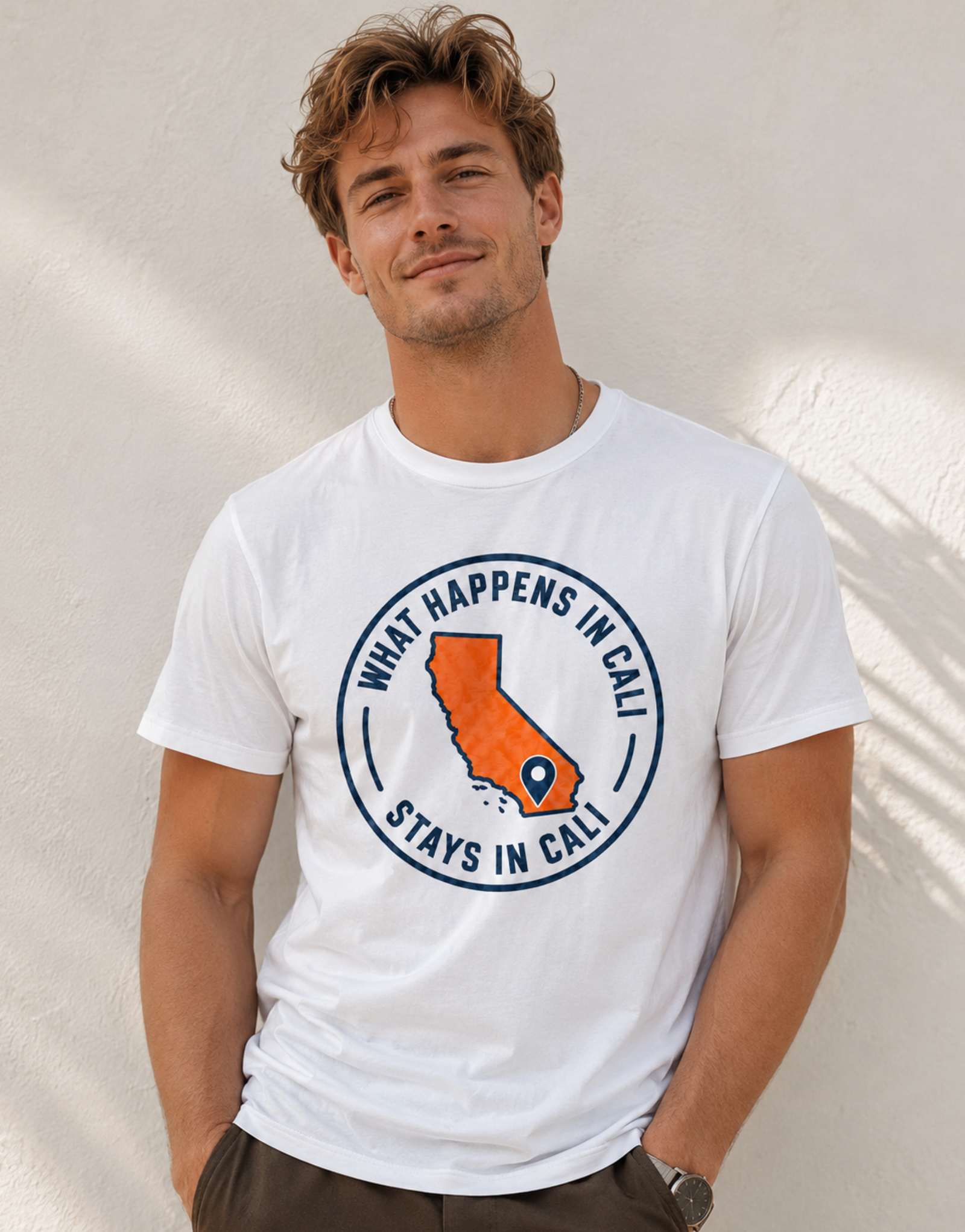 California Shirt – What Happens In Cali Map Pin Graphic Tee