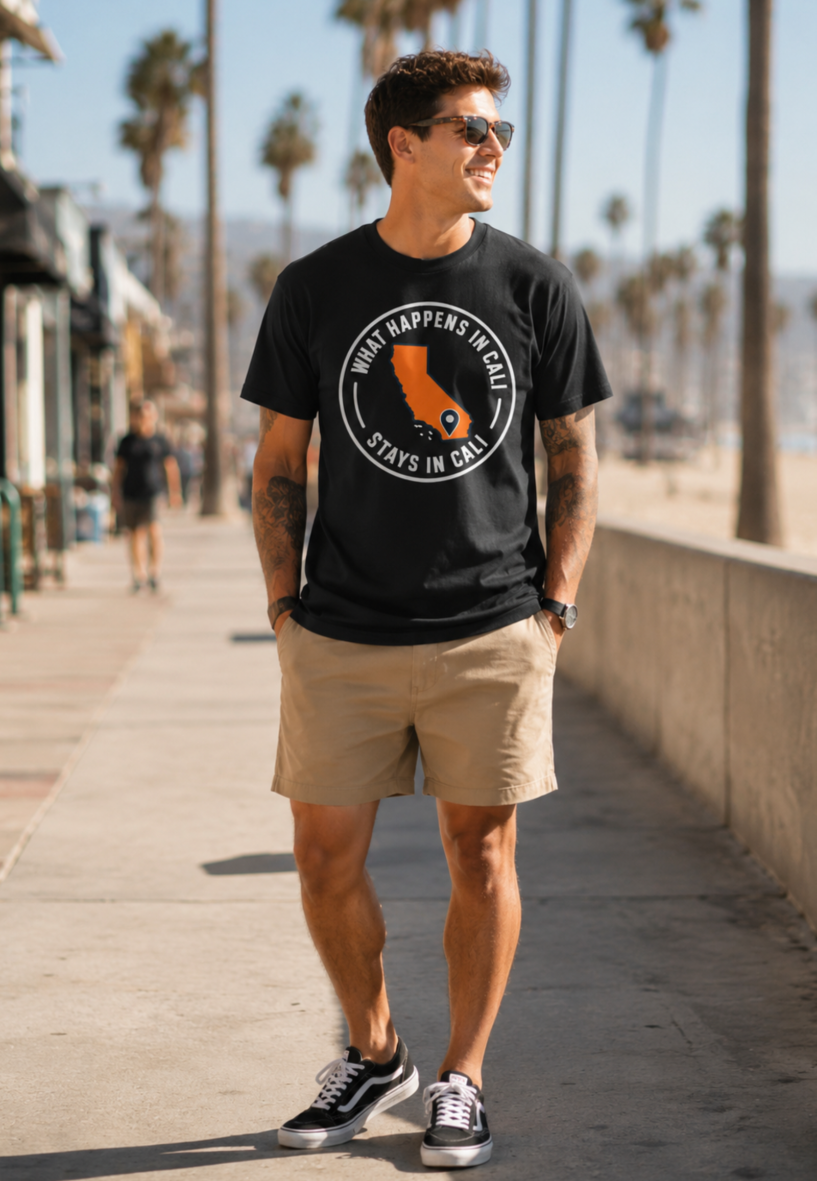 California Shirt – What Happens In Cali Map Pin Graphic Tee