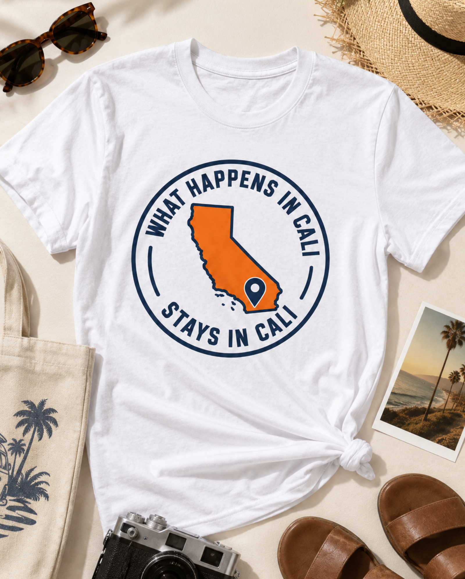 What Happens In Cali Stays In Cali California map pin graphic shirt