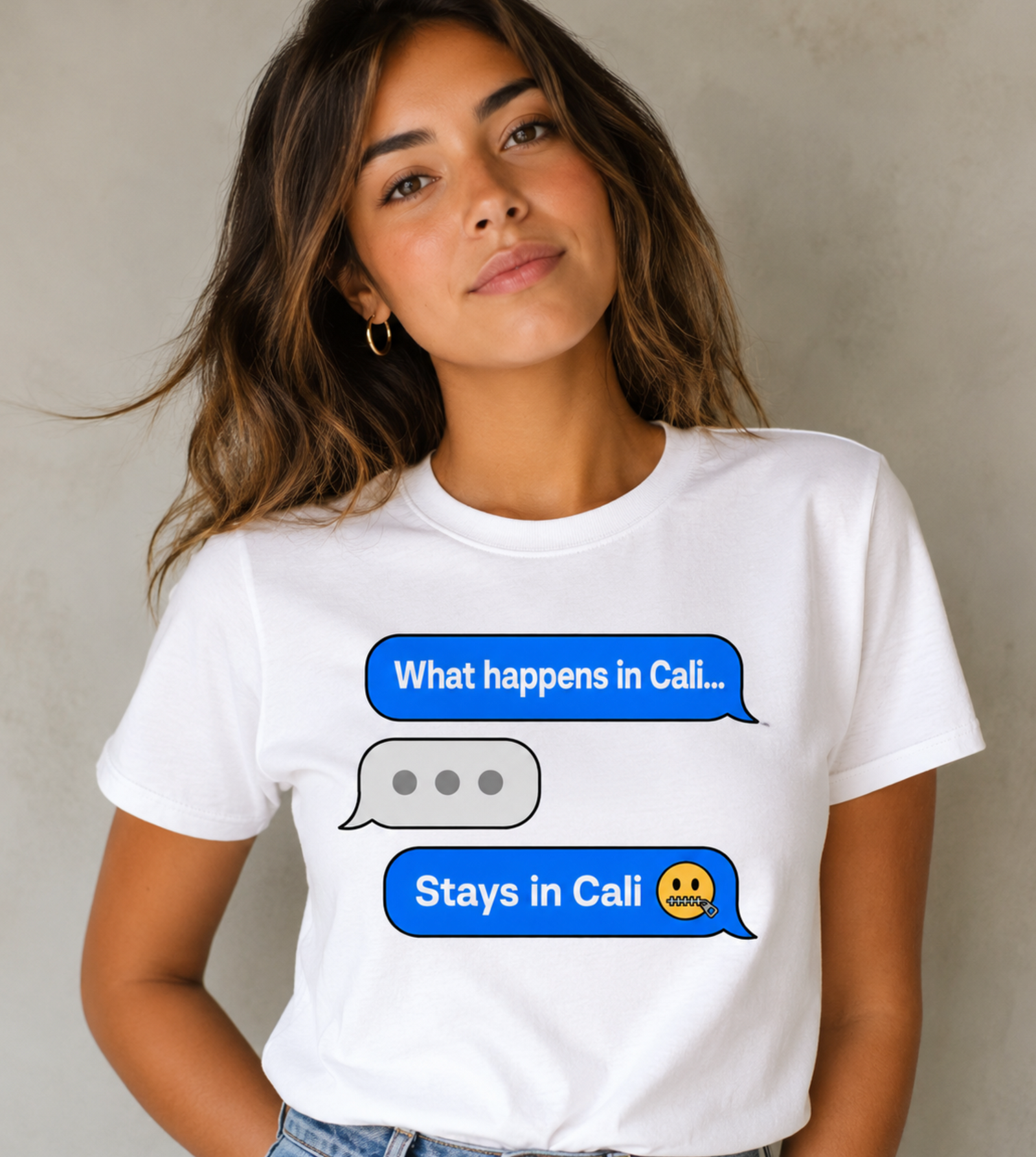 Funny California Shirt – What Happens In Cali Text Message Graphic Tee