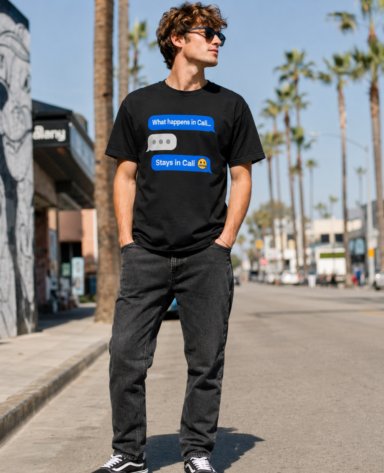Funny California Shirt – What Happens In Cali Text Message Graphic Tee