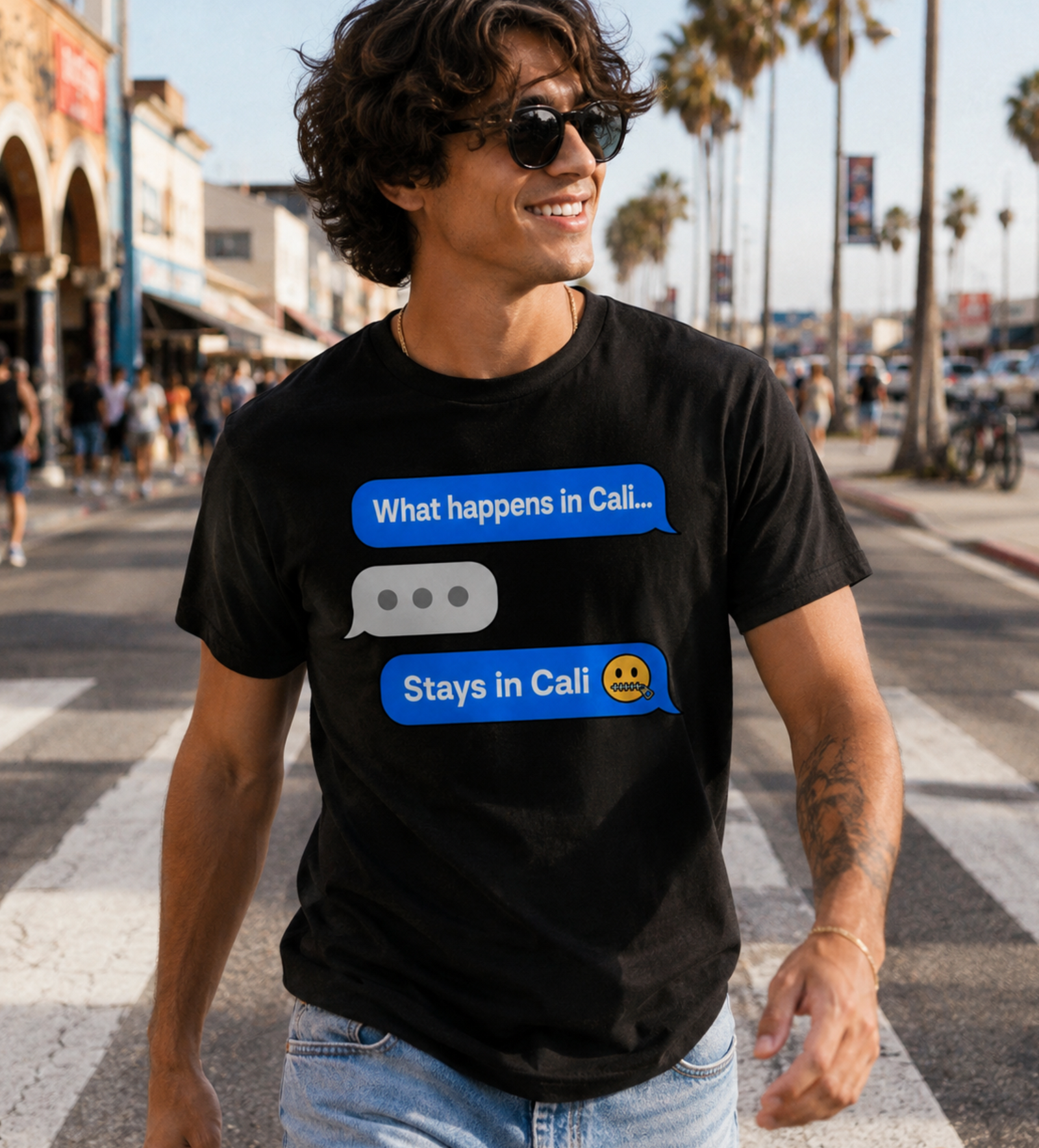 Funny California Shirt – What Happens In Cali Text Message Graphic Tee
