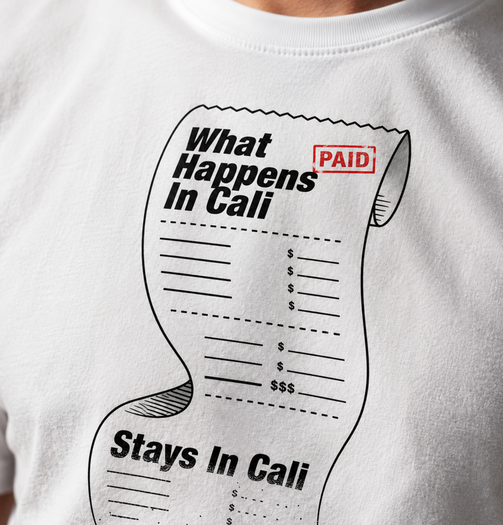 Funny California Shirt – What Happens In Cali Paid Receipt Graphic Tee