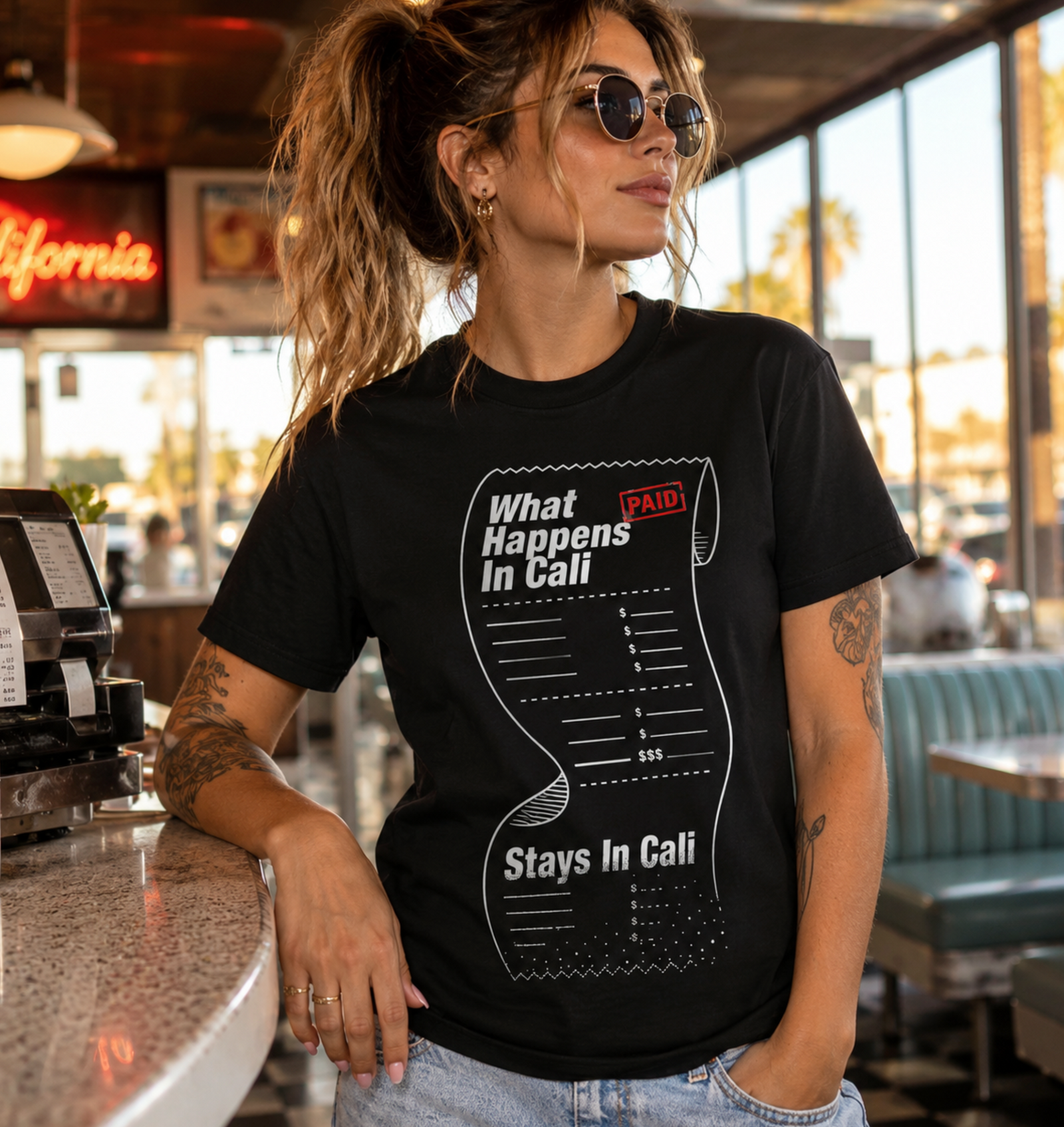 Funny California Shirt – What Happens In Cali Paid Receipt Graphic Tee