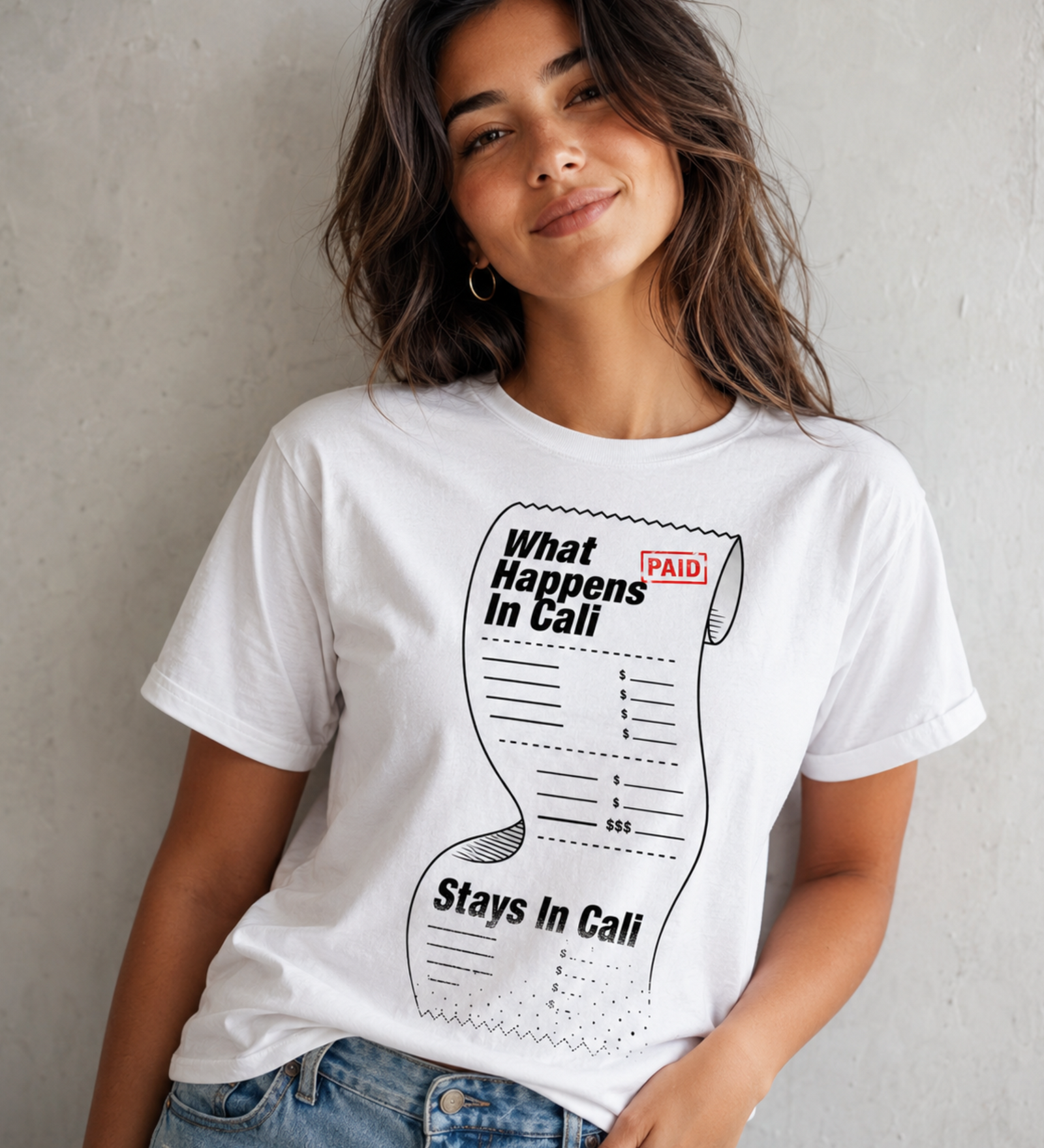 Funny California Shirt – What Happens In Cali Paid Receipt Graphic Tee