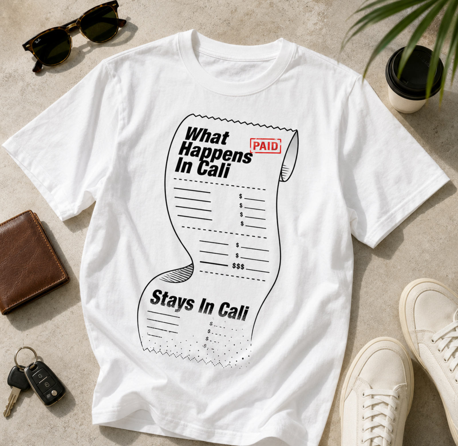 What Happens In Cali Stays In Cali funny paid receipt graphic shirt