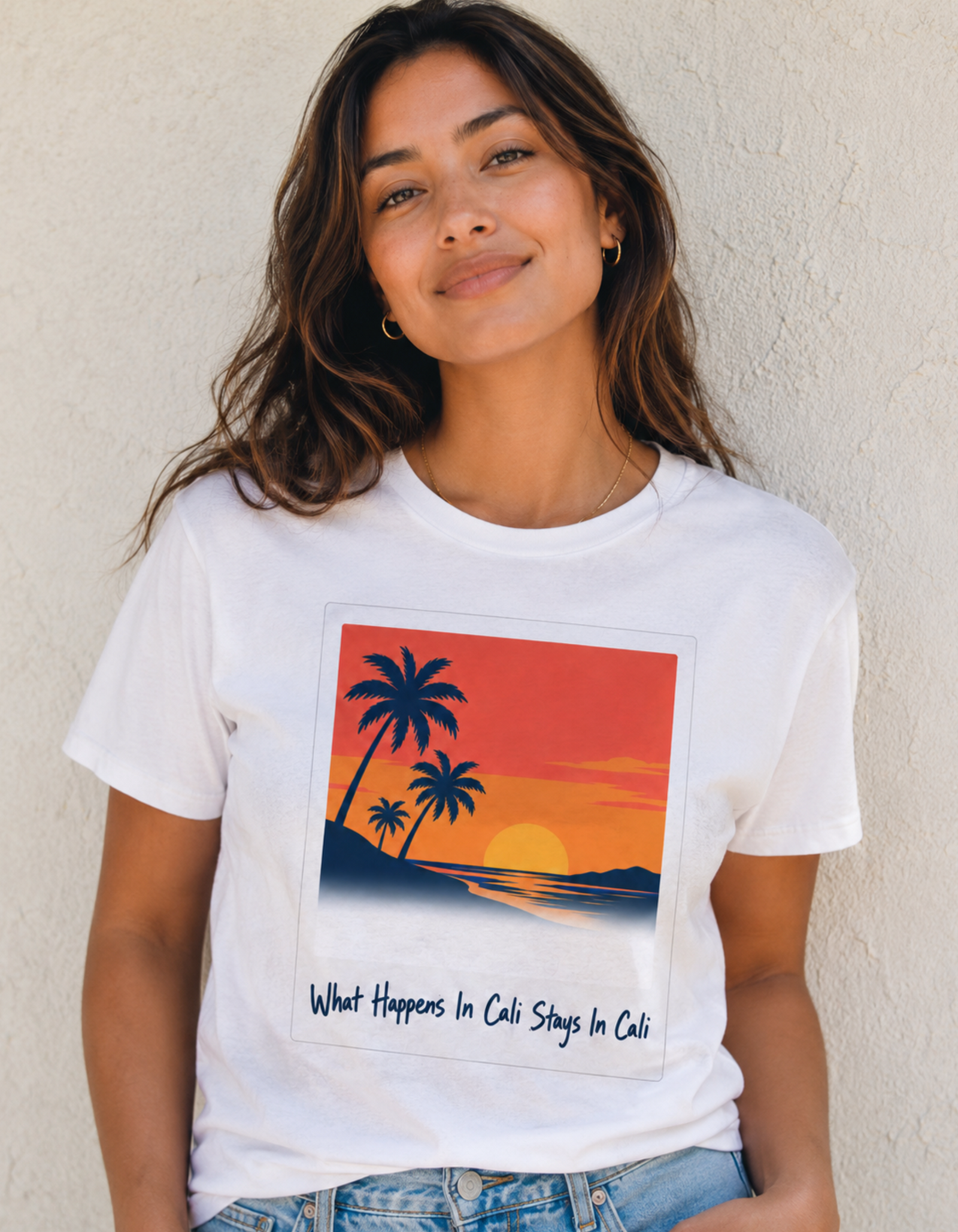 California Shirt – What Happens In Cali Polaroid Sunset Beach Tee