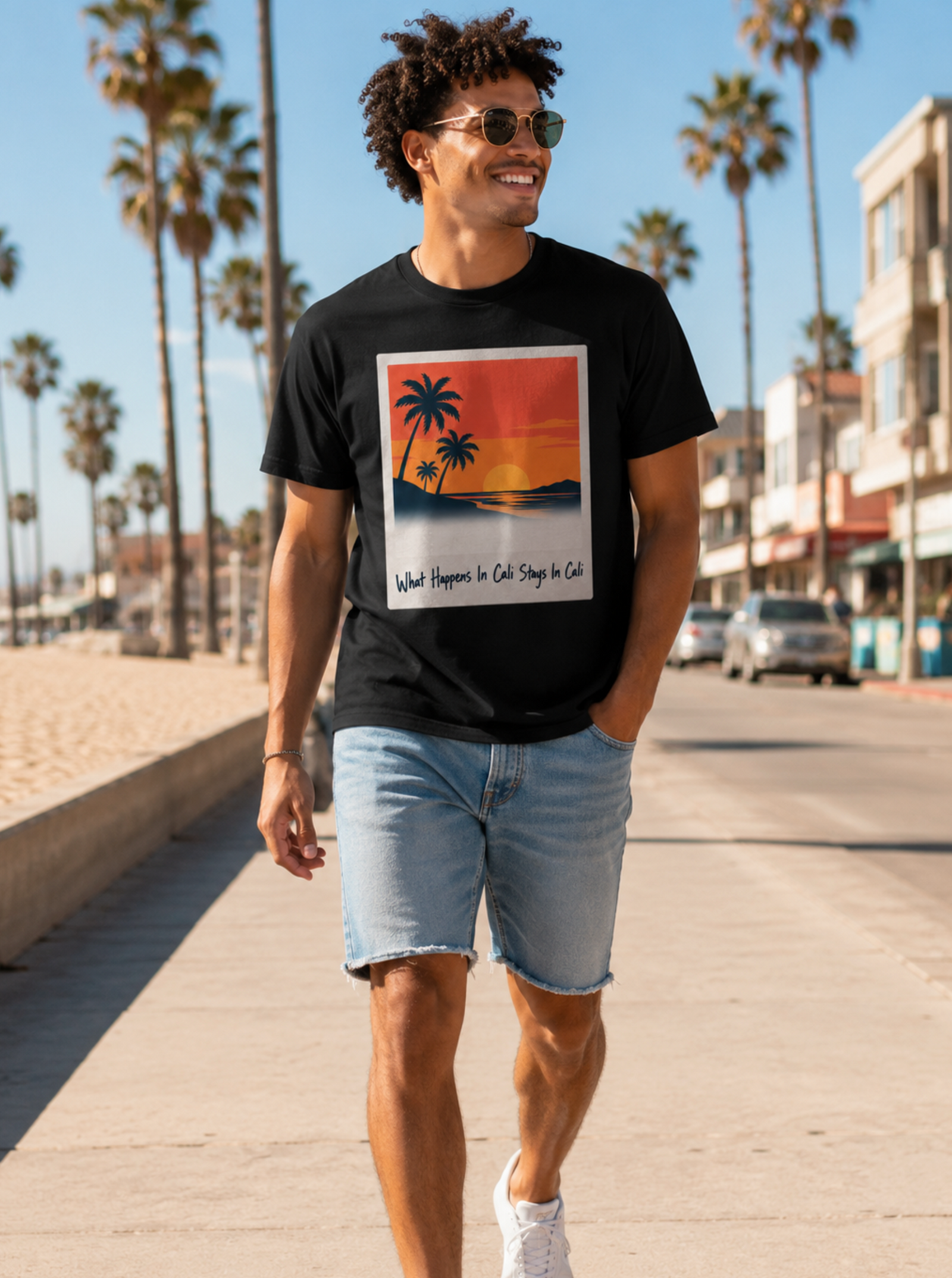 California Shirt – What Happens In Cali Polaroid Sunset Beach Tee