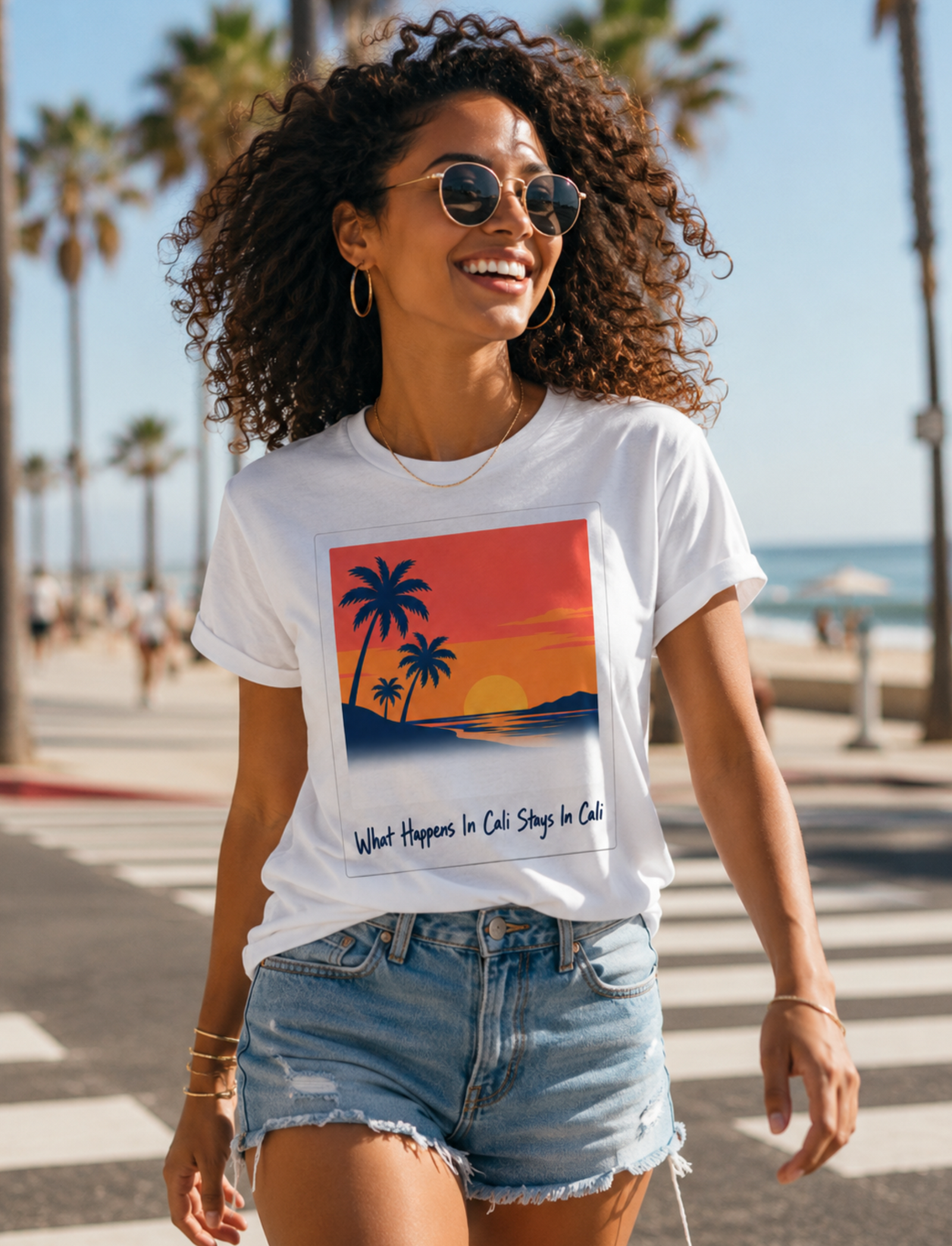 California Shirt – What Happens In Cali Polaroid Sunset Beach Tee