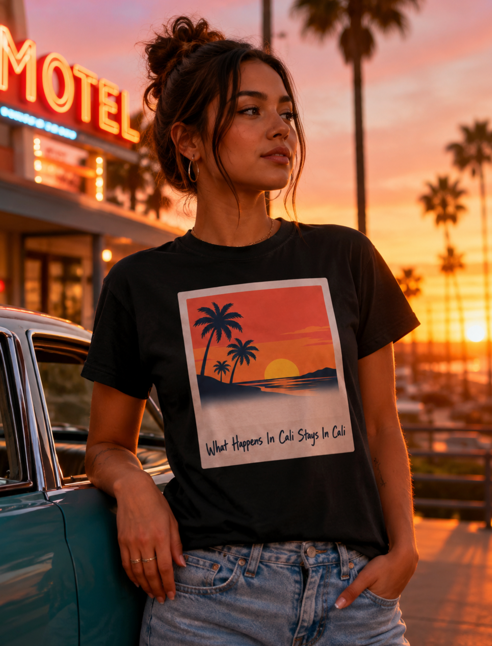 California Shirt – What Happens In Cali Polaroid Sunset Beach Tee