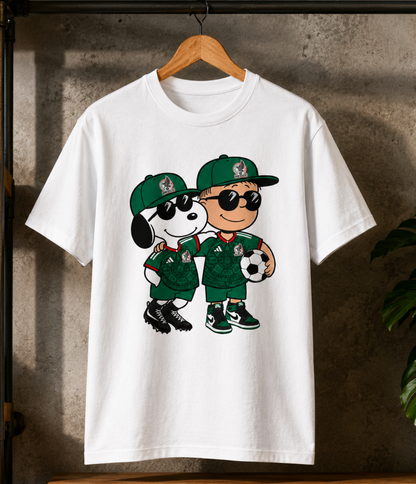 Mexico Futbol Shirt – Cartoon Dog And Kid Soccer Duo Graphic Tee