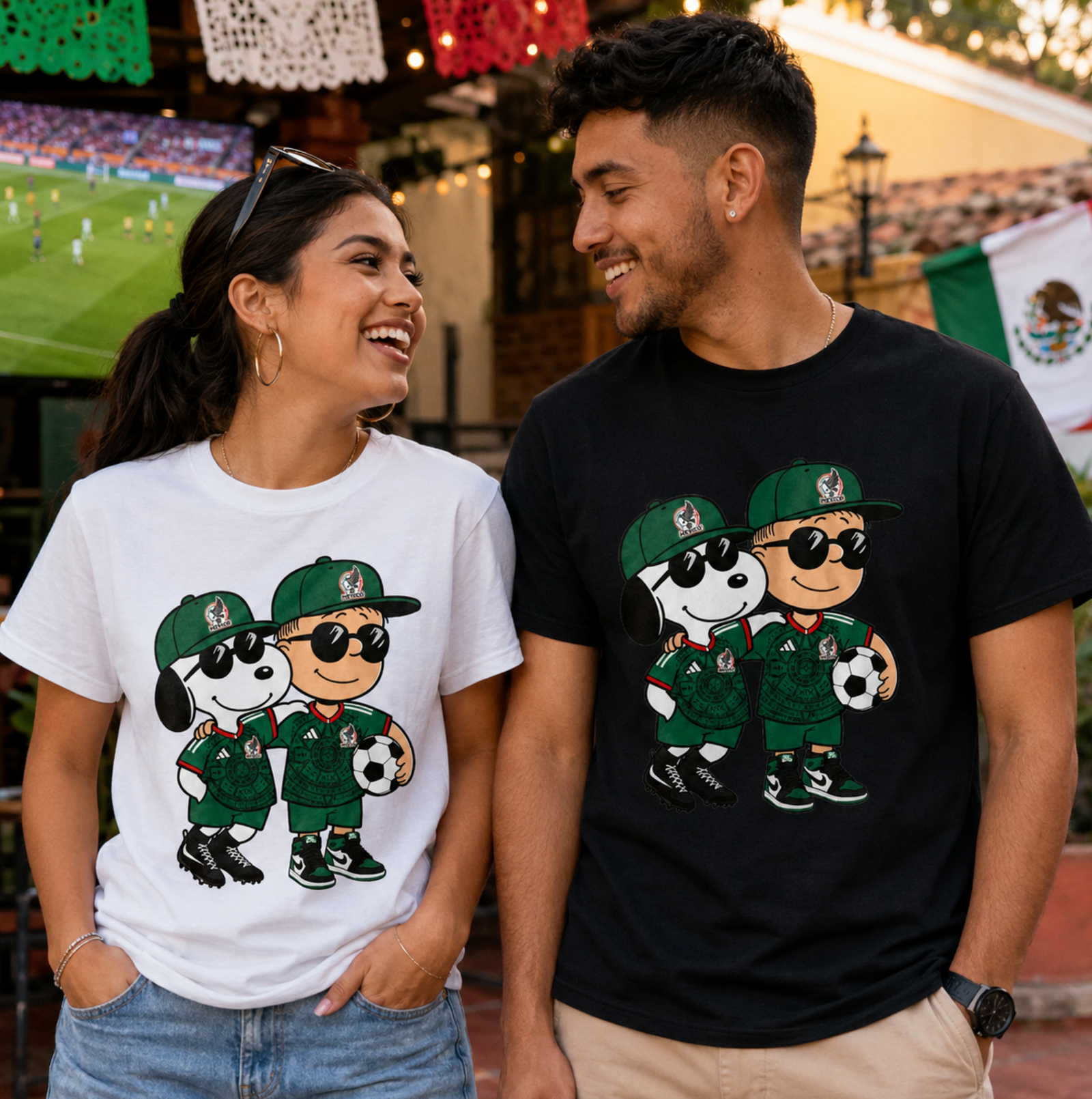 Mexico Futbol Shirt – Cartoon Dog And Kid Soccer Duo Graphic Tee