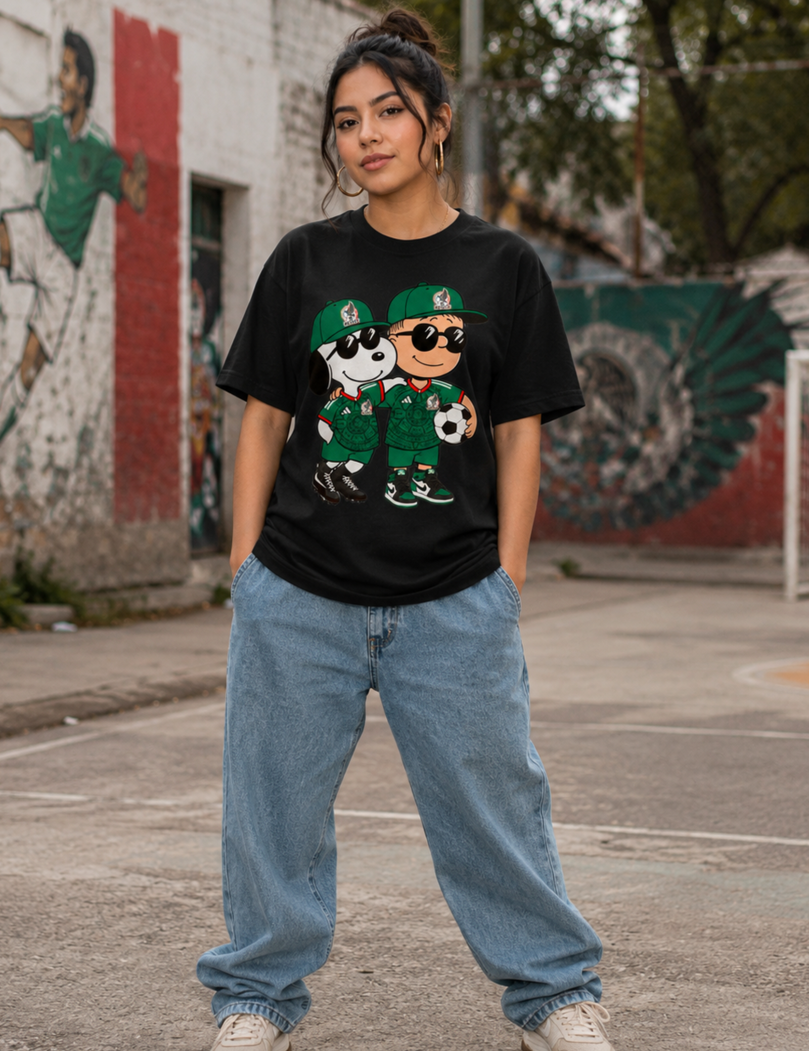 Mexico Futbol Shirt – Cartoon Dog And Kid Soccer Duo Graphic Tee