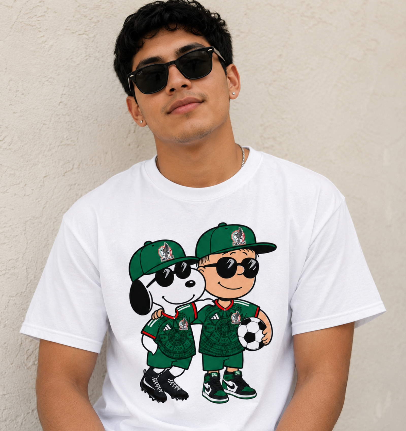 Mexico Futbol Shirt – Cartoon Dog And Kid Soccer Duo Graphic Tee