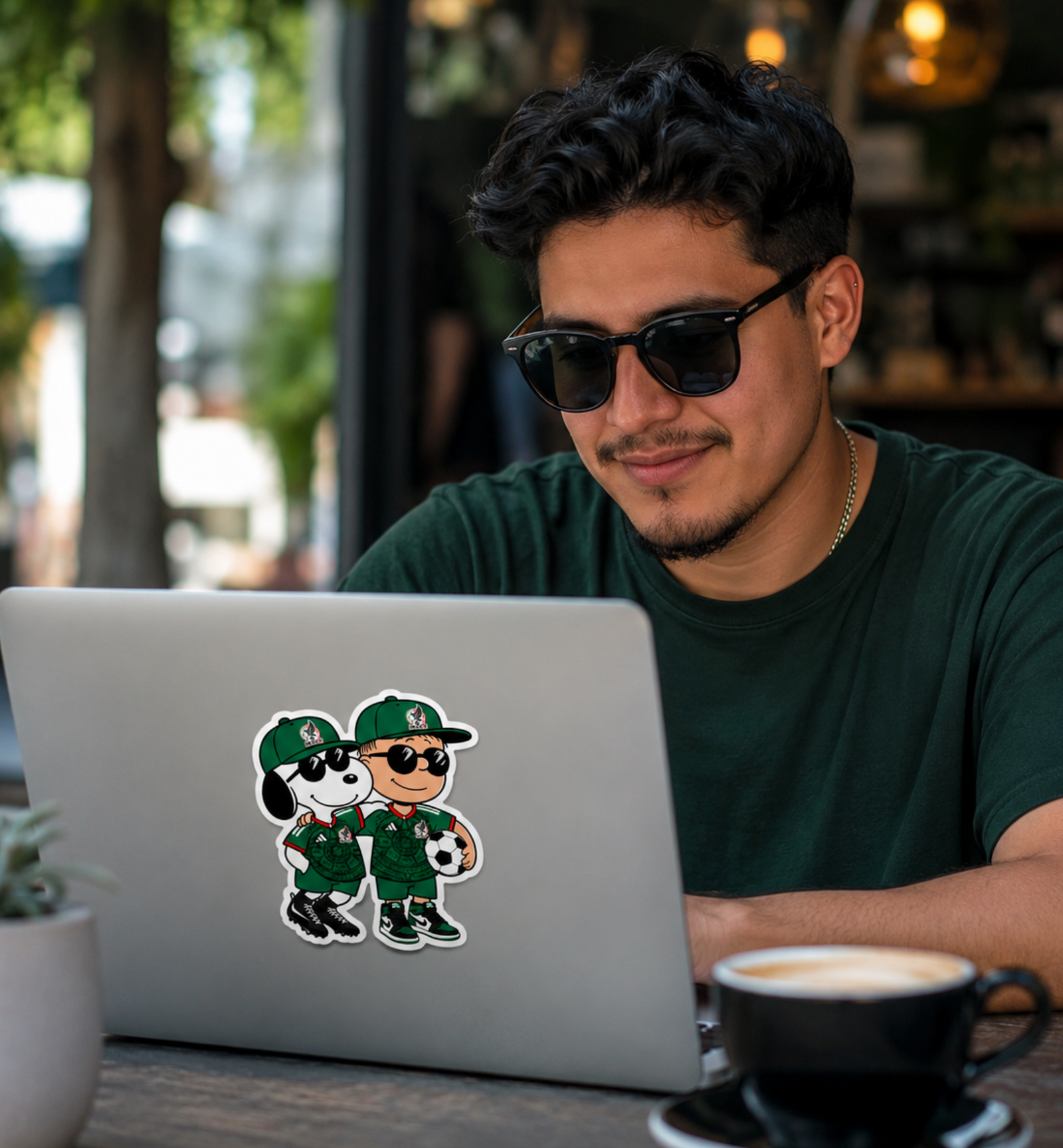 Mexico Fútbol Fan Sticker | Cartoon Dog & Kid Soccer Duo | Green Jersey Latino Pride 4 Inch Matte Vinyl Decal