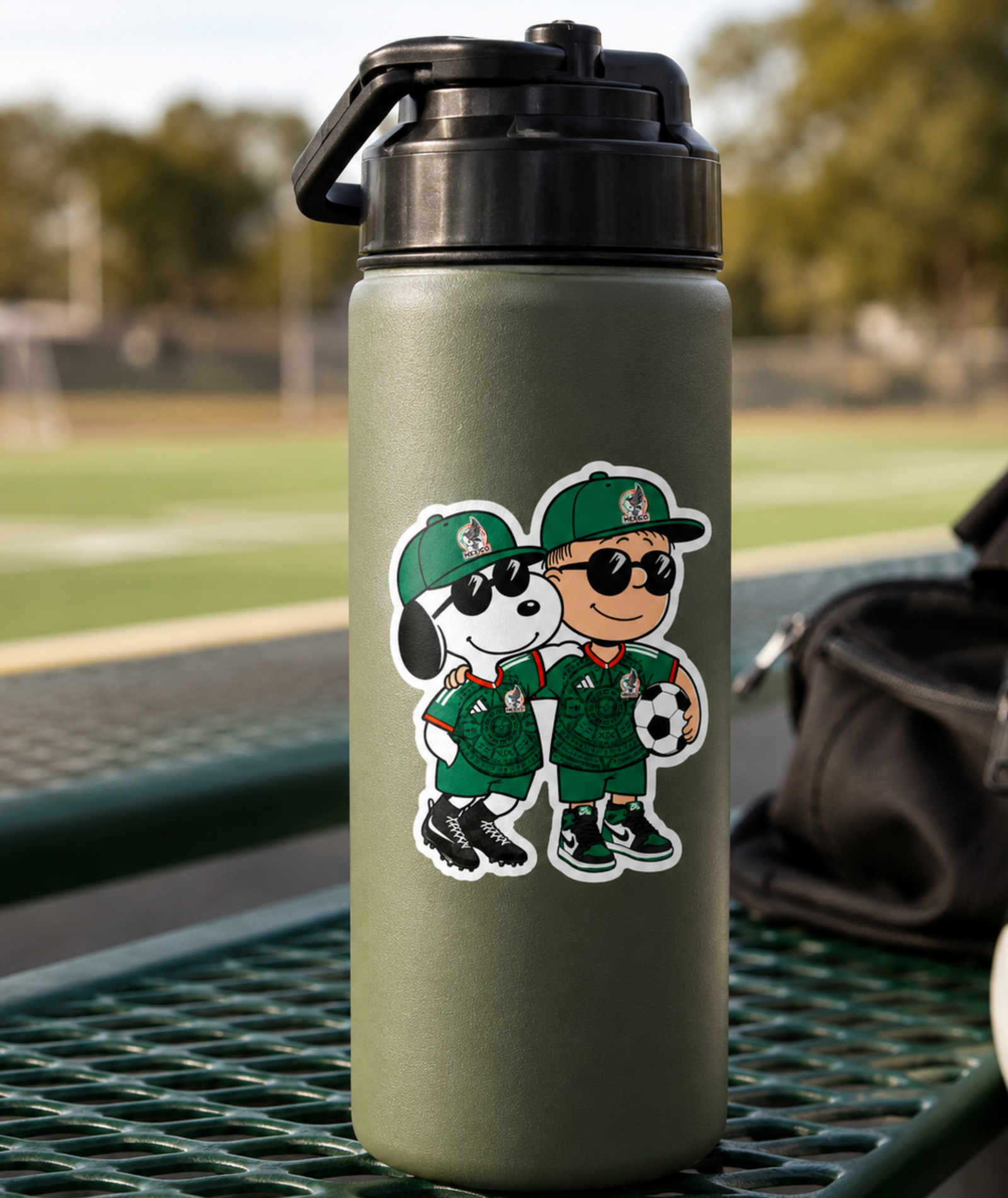 Mexico Fútbol Fan Sticker | Cartoon Dog & Kid Soccer Duo | Green Jersey Latino Pride 4 Inch Matte Vinyl Decal