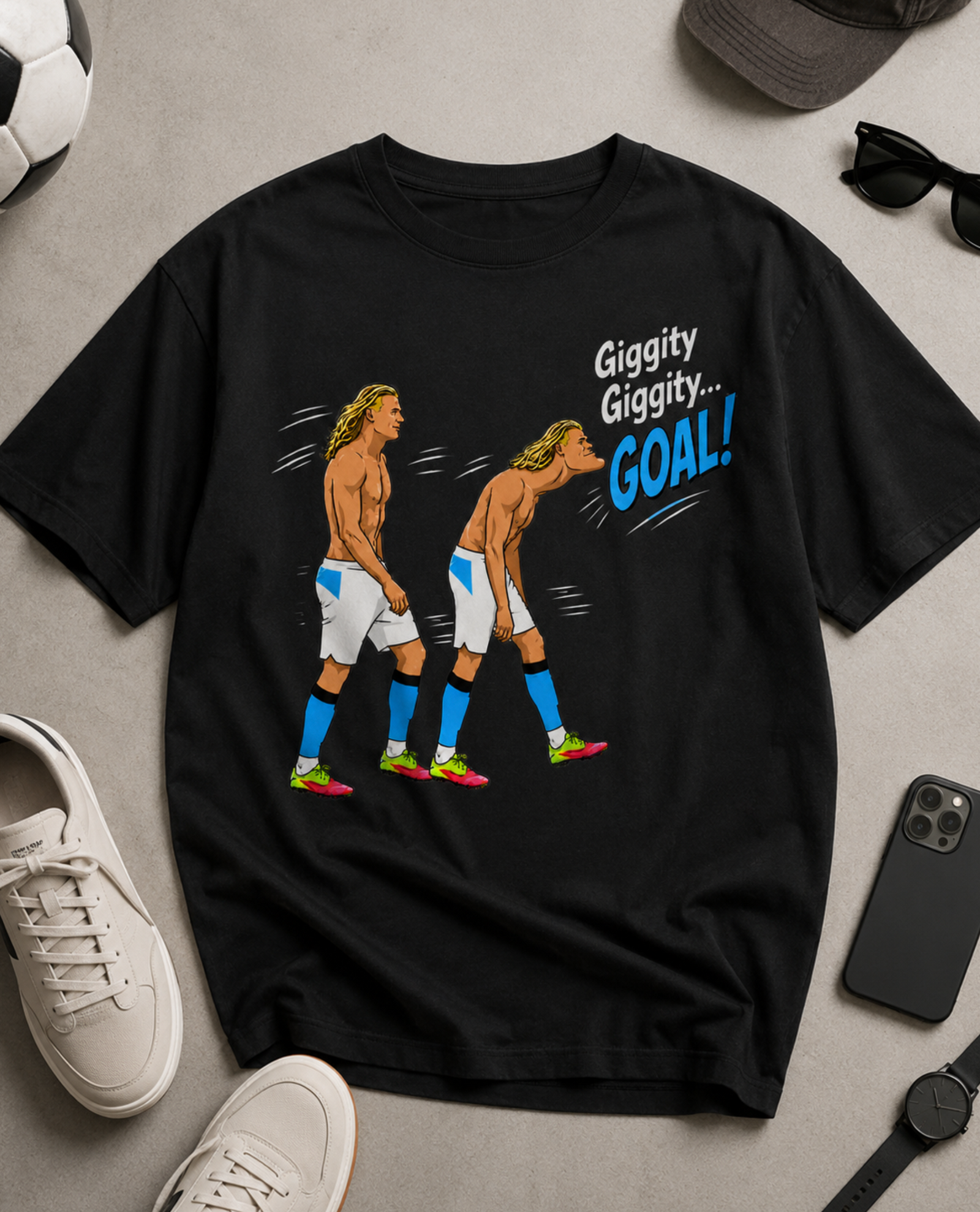 Unisex graphic T-shirt featuring an original soccer humorous illustration, additional product view 2