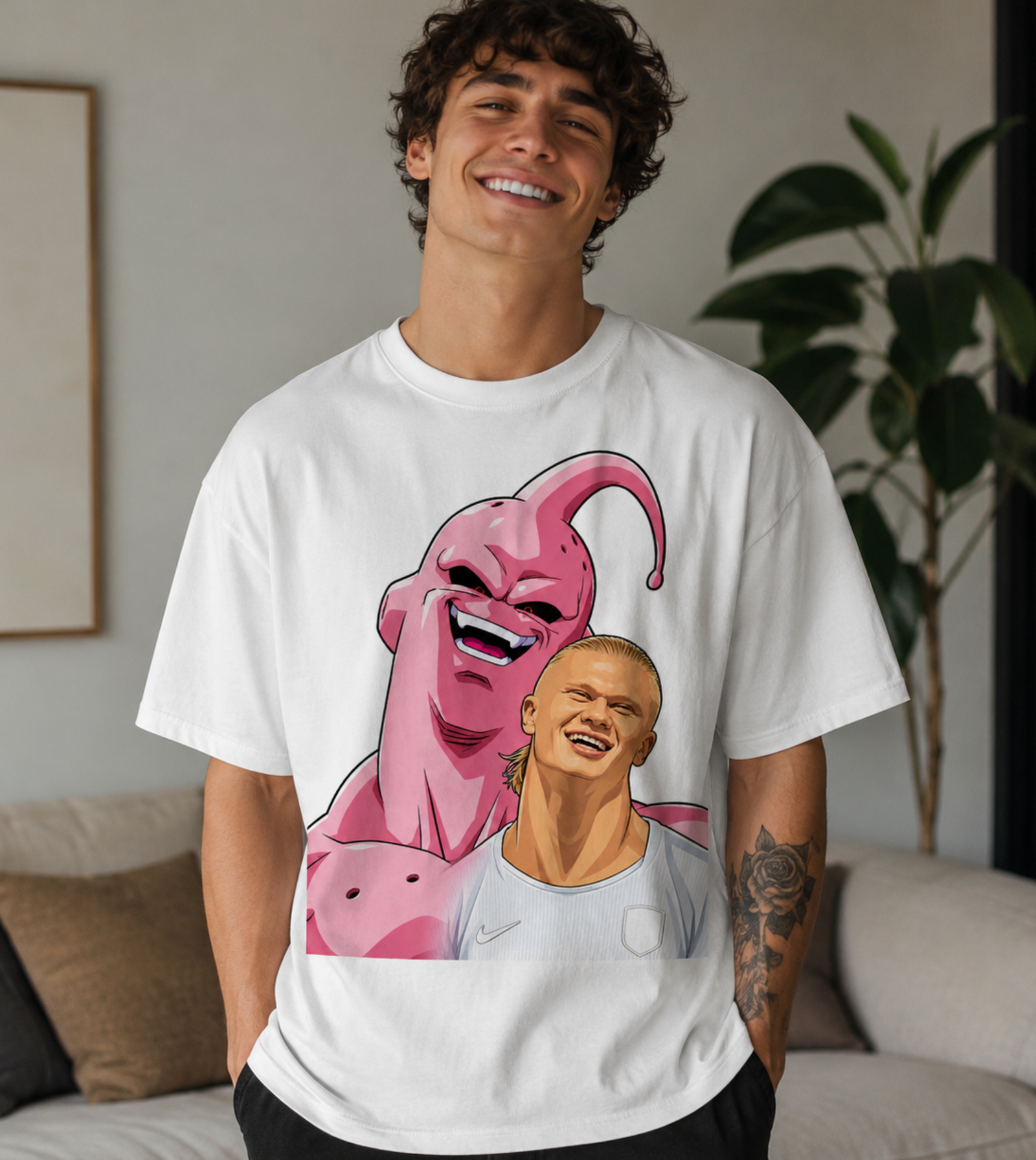 Unisex graphic T-shirt featuring an original soccer humorous cartoon-style illustration, additional product view 3