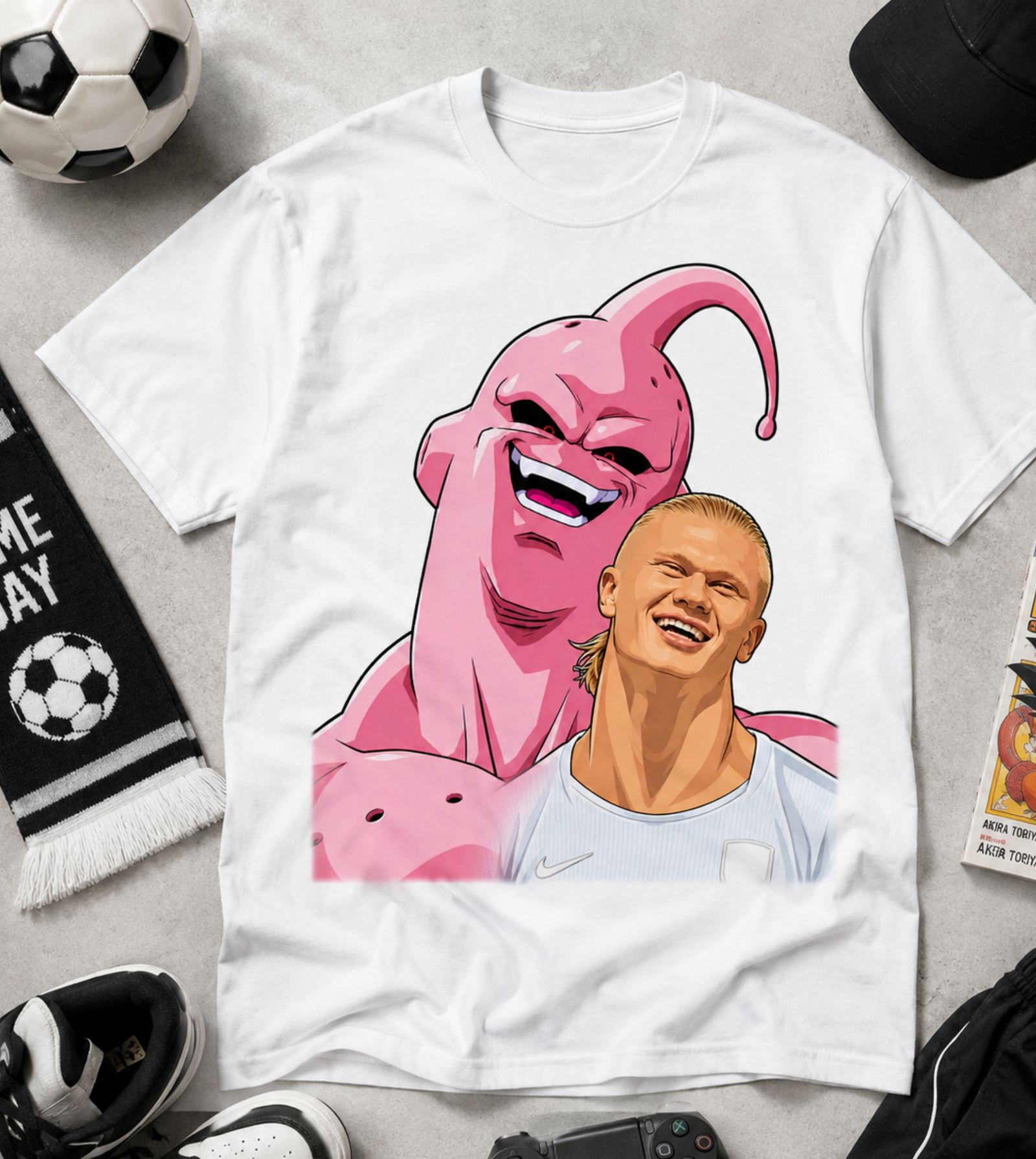 Unisex graphic T-shirt featuring an original soccer humorous cartoon-style illustration, alternate product view